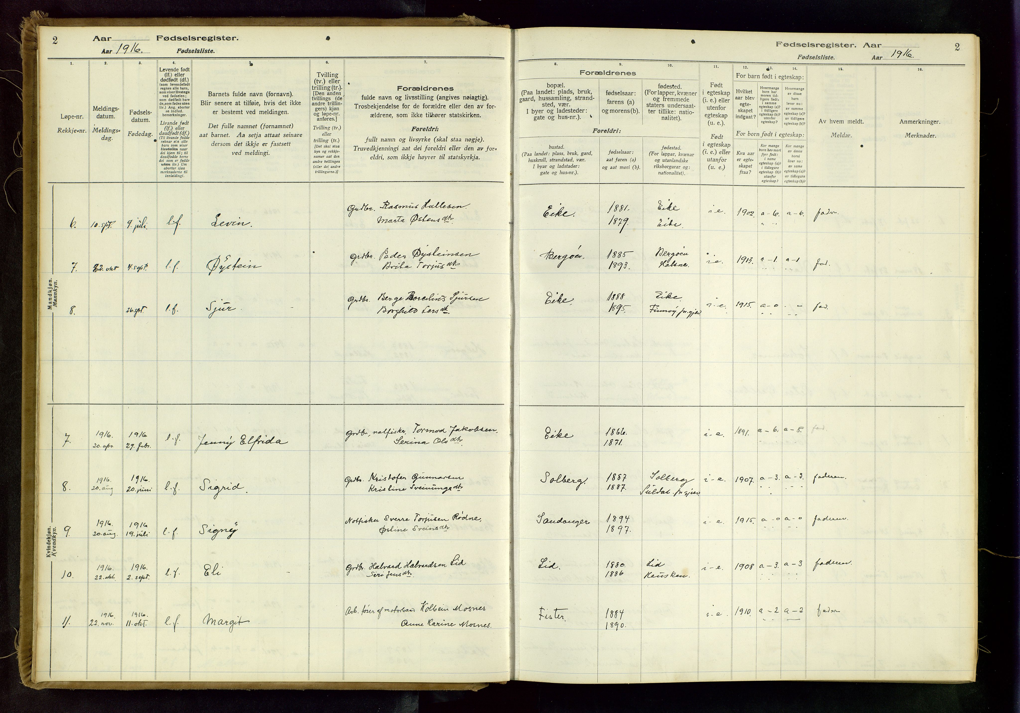 Hjelmeland sokneprestkontor, AV/SAST-A-101843/02/B/L0003: Birth register no. 3, 1916-1997, p. 2