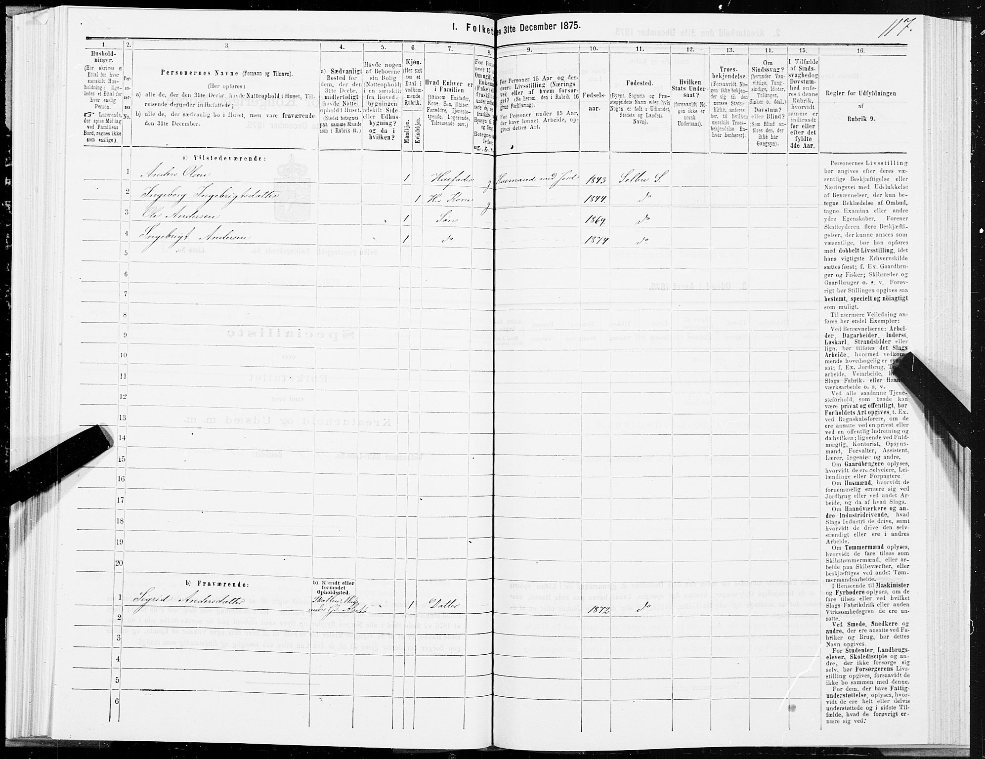 SAT, 1875 census for 1664P Selbu, 1875, p. 2117