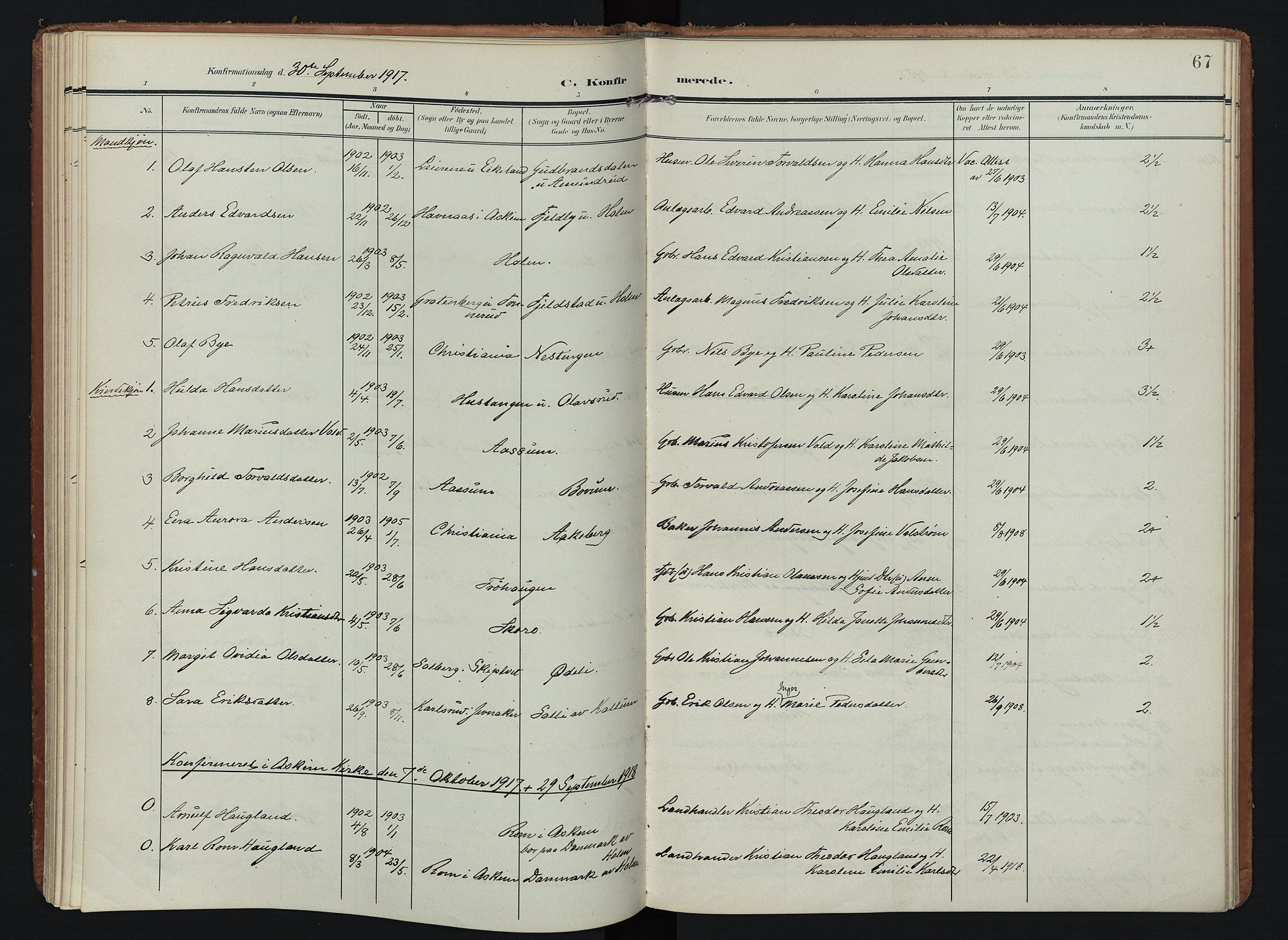 Spydeberg prestekontor Kirkebøker, SAO/A-10924/F/Fb/L0002: Parish register (official) no. II 2, 1908-1926, p. 67