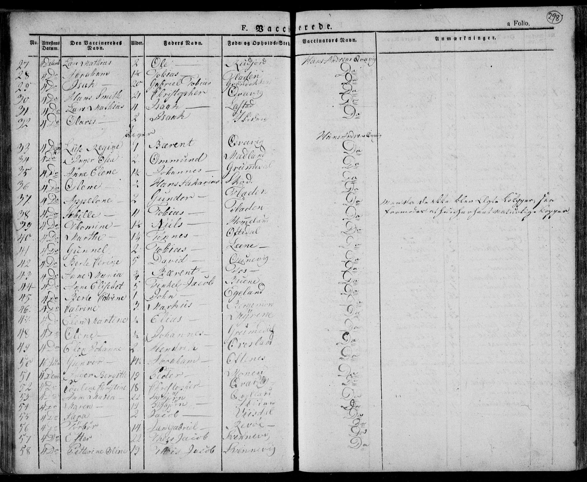 Lyngdal sokneprestkontor, AV/SAK-1111-0029/F/Fa/Fac/L0007: Parish register (official) no. A 7, 1825-1838, p. 298