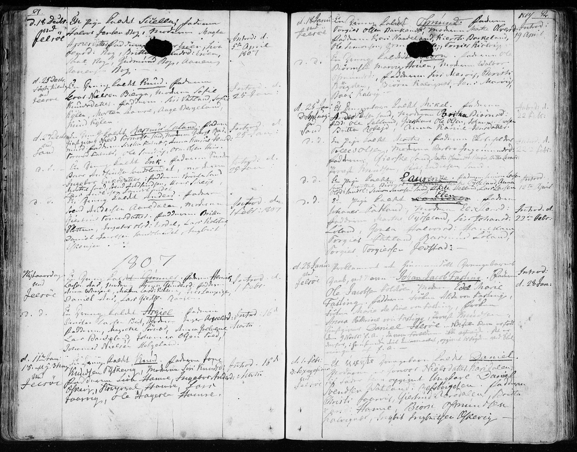 Jelsa sokneprestkontor, SAST/A-101842/01/IV: Parish register (official) no. A 4, 1796-1816, p. 91-92