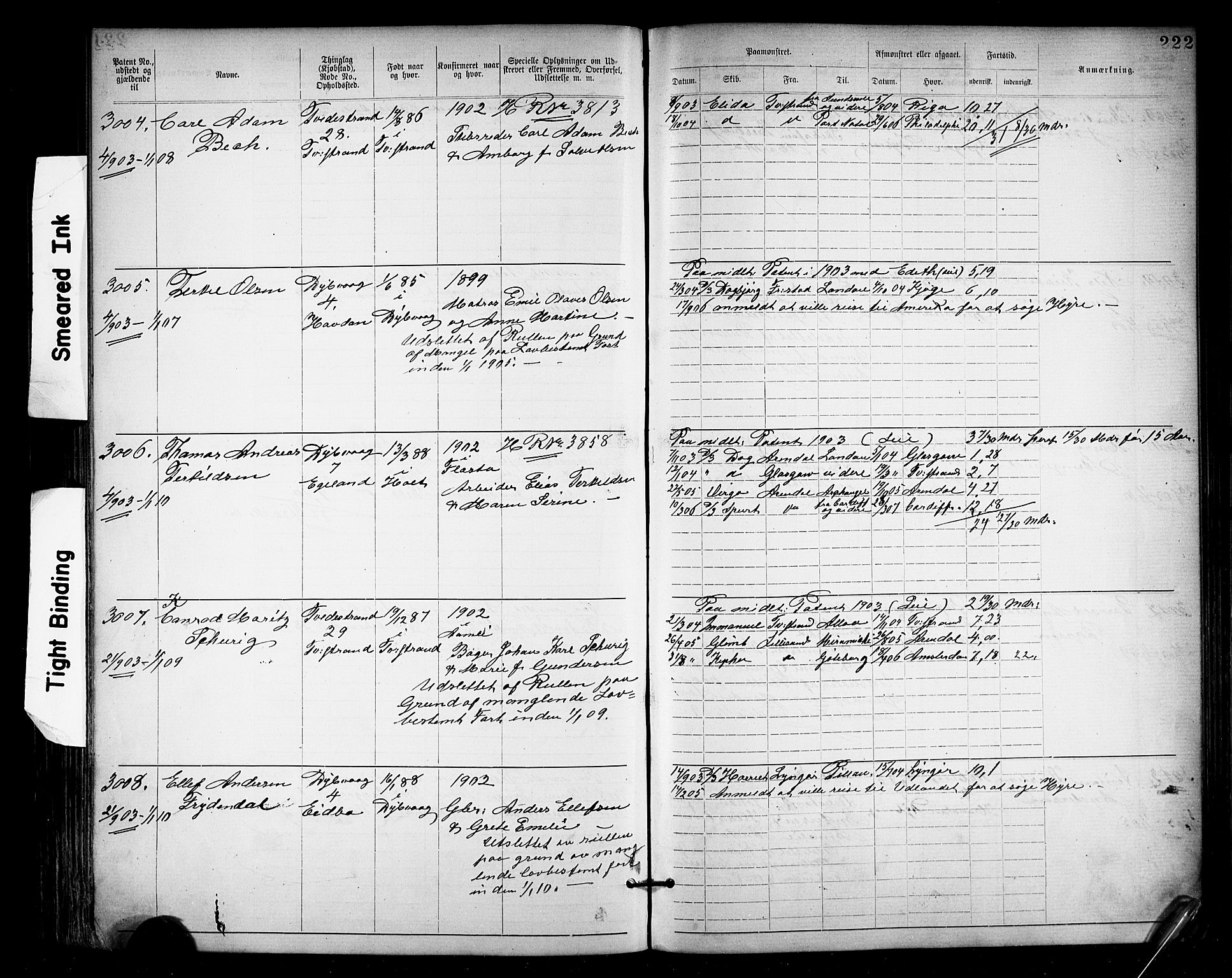Tvedestrand mønstringskrets, SAK/2031-0011/F/Fa/L0004: Annotasjonsrulle nr 1906-3400 med register, U-26, 1887-1911, p. 243