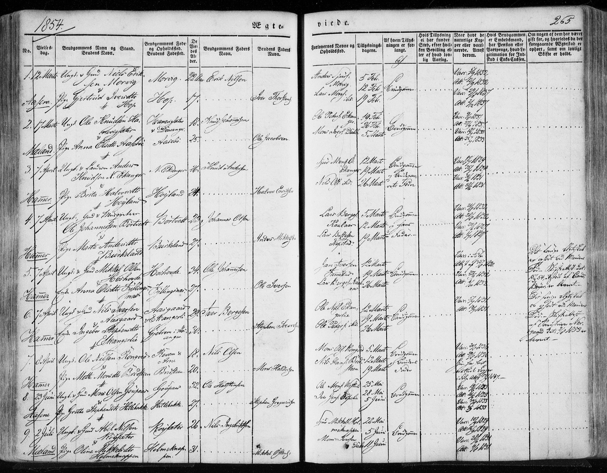 Hamre sokneprestembete, SAB/A-75501/H/Ha/Haa/Haaa/L0013: Parish register (official) no. A 13, 1846-1857, p. 265