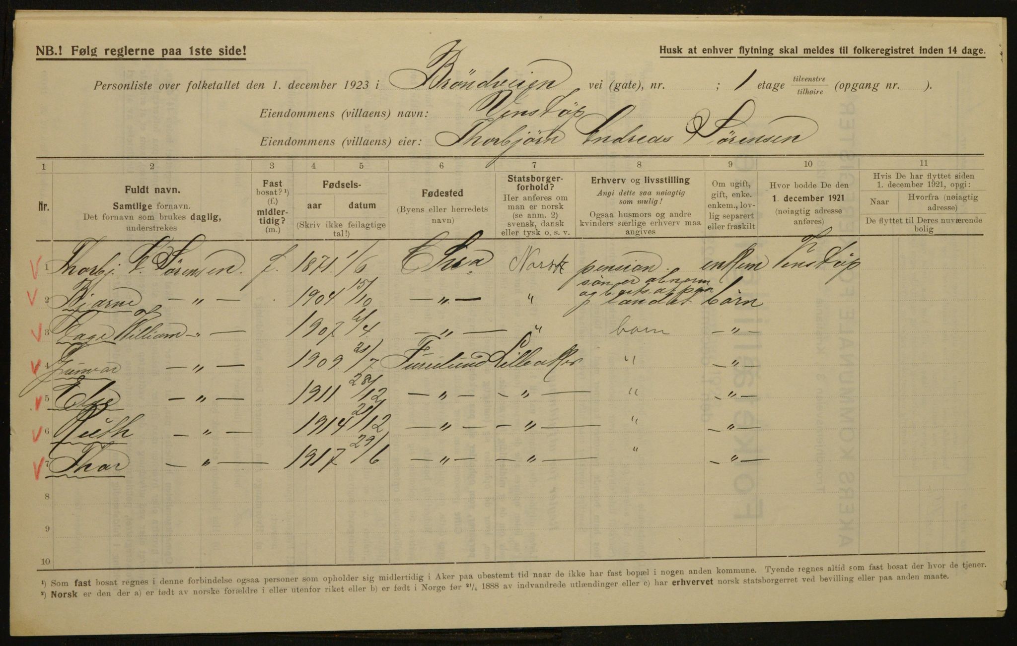 , Municipal Census 1923 for Aker, 1923, p. 805