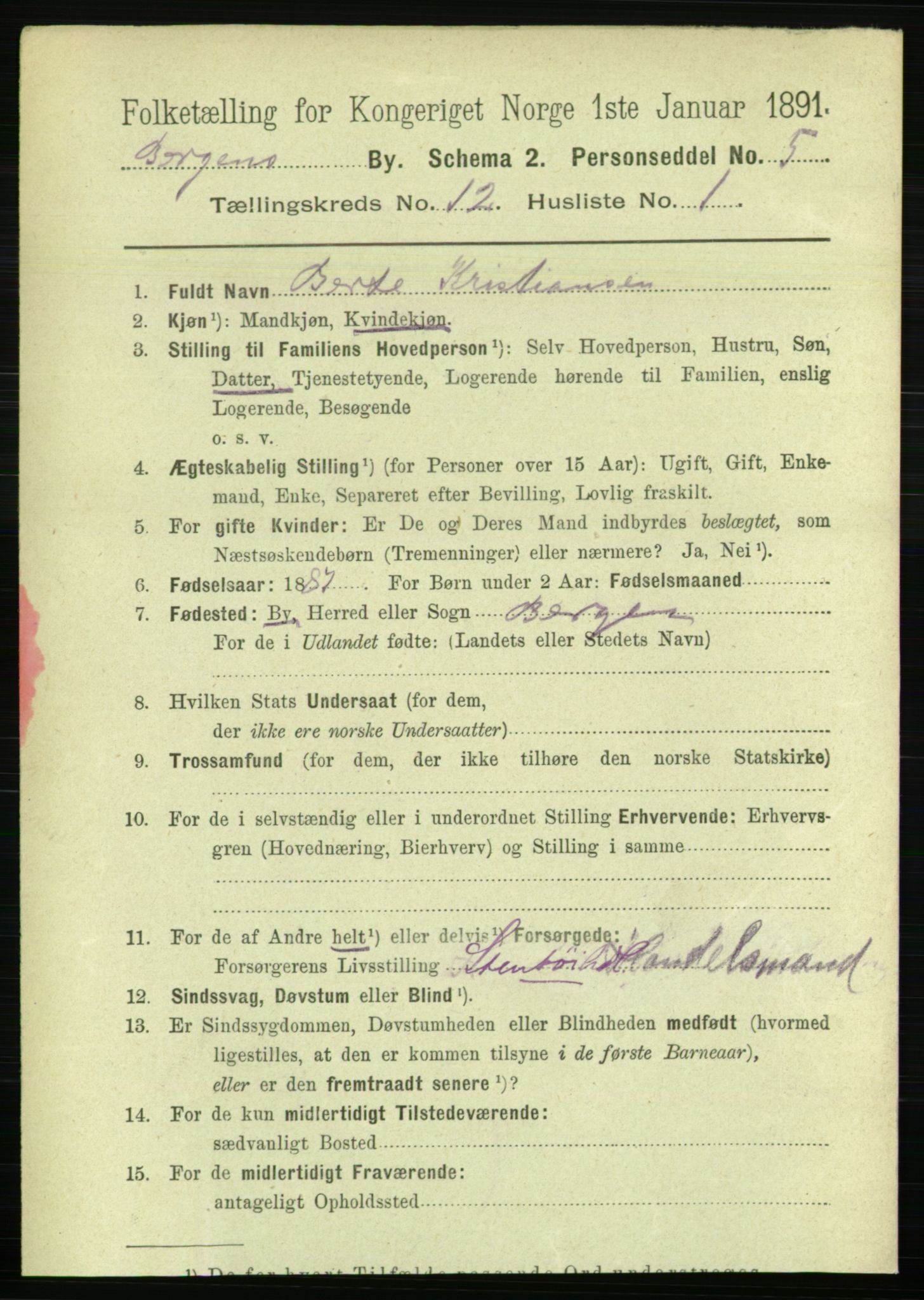 RA, 1891 Census for 1301 Bergen, 1891, p. 20877