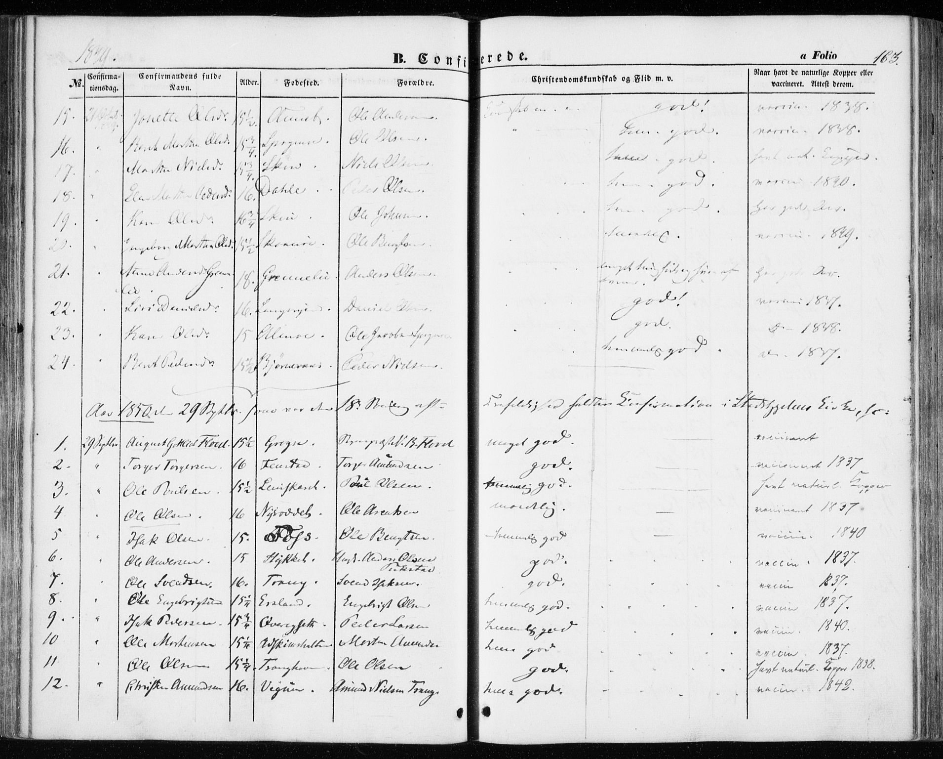 Ministerialprotokoller, klokkerbøker og fødselsregistre - Sør-Trøndelag, SAT/A-1456/646/L0611: Parish register (official) no. 646A09, 1848-1857, p. 163