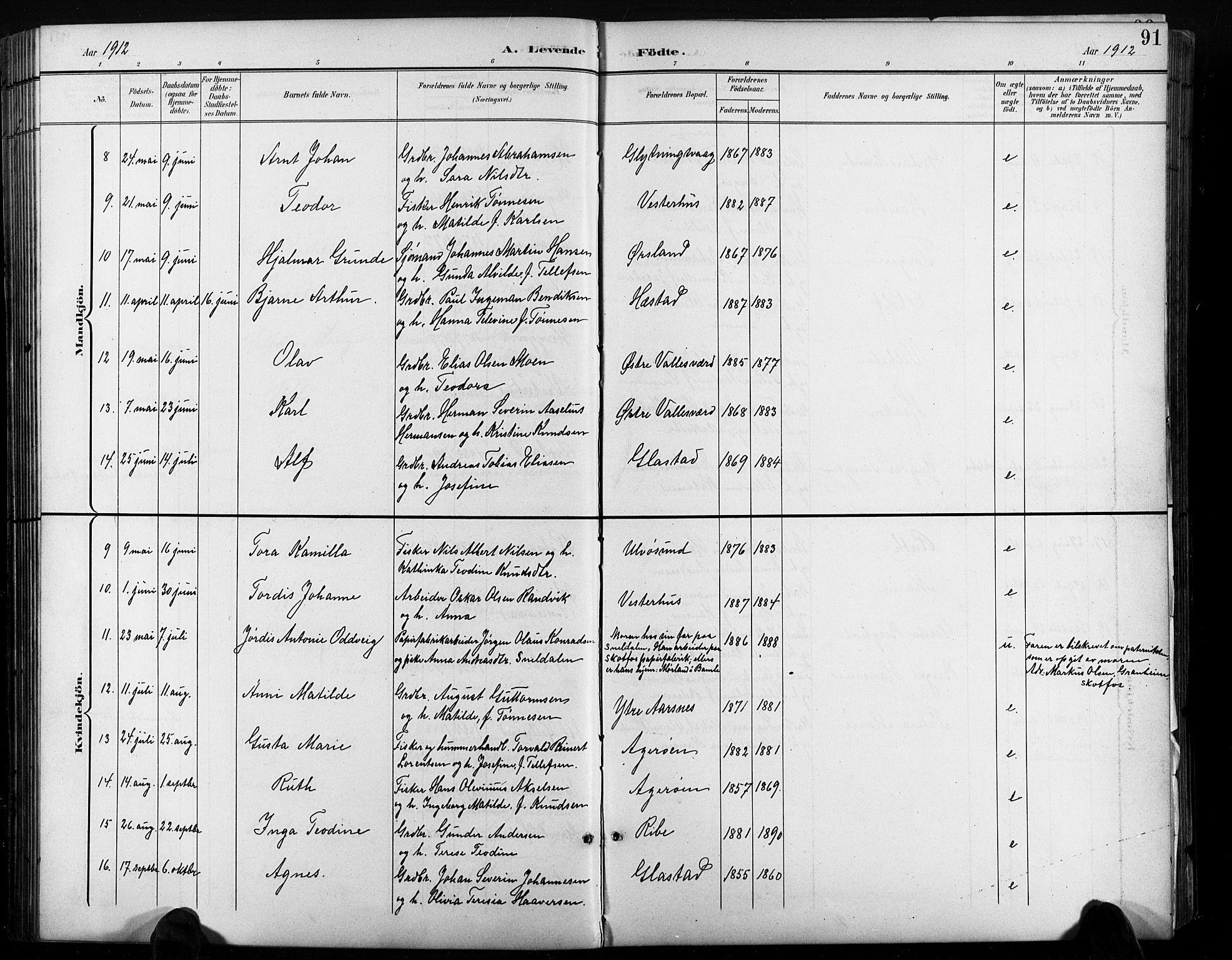 Høvåg sokneprestkontor, AV/SAK-1111-0025/F/Fb/L0005: Parish register (copy) no. B 5, 1898-1929, p. 91