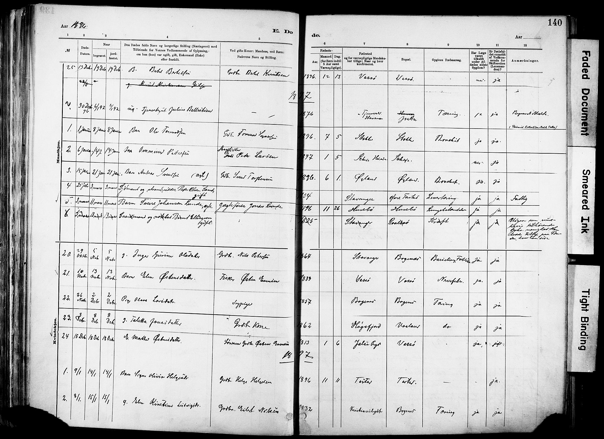 Hetland sokneprestkontor, AV/SAST-A-101826/30/30BA/L0012: Parish register (official) no. A 12, 1882-1912, p. 140