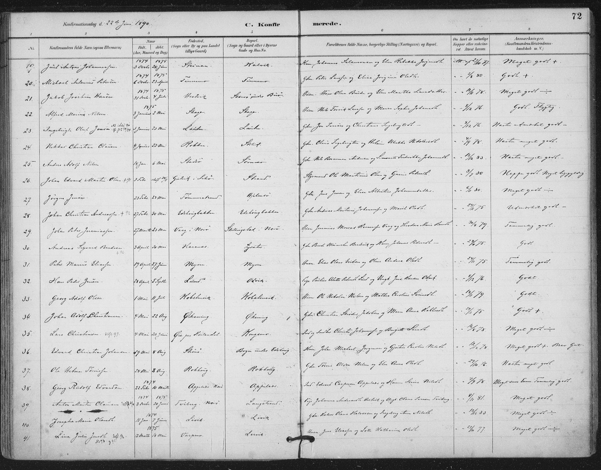Ministerialprotokoller, klokkerbøker og fødselsregistre - Nord-Trøndelag, SAT/A-1458/780/L0644: Parish register (official) no. 780A08, 1886-1903, p. 72