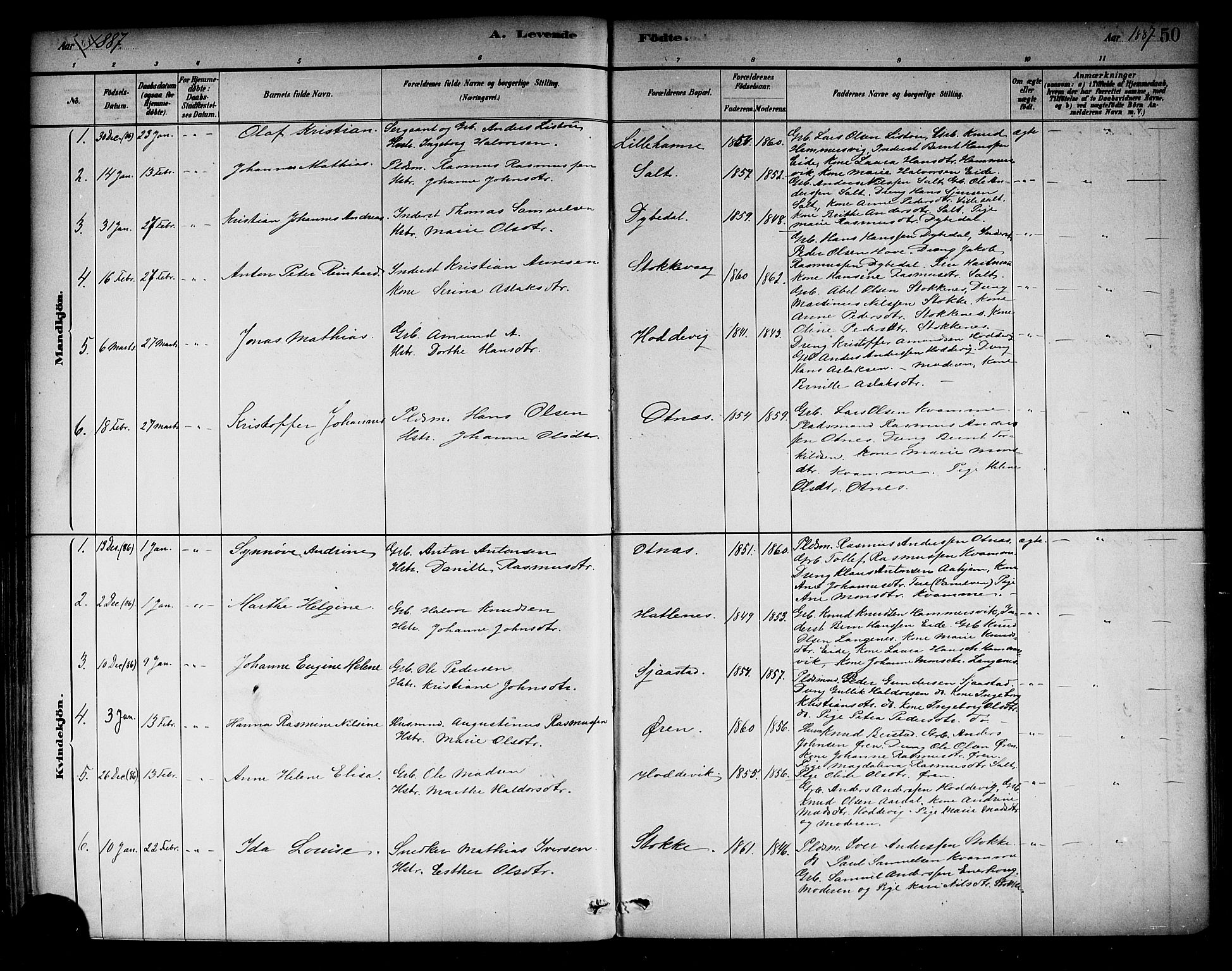 Selje sokneprestembete, SAB/A-99938/H/Ha/Haa/Haab: Parish register (official) no. B 1, 1881-1890, p. 50
