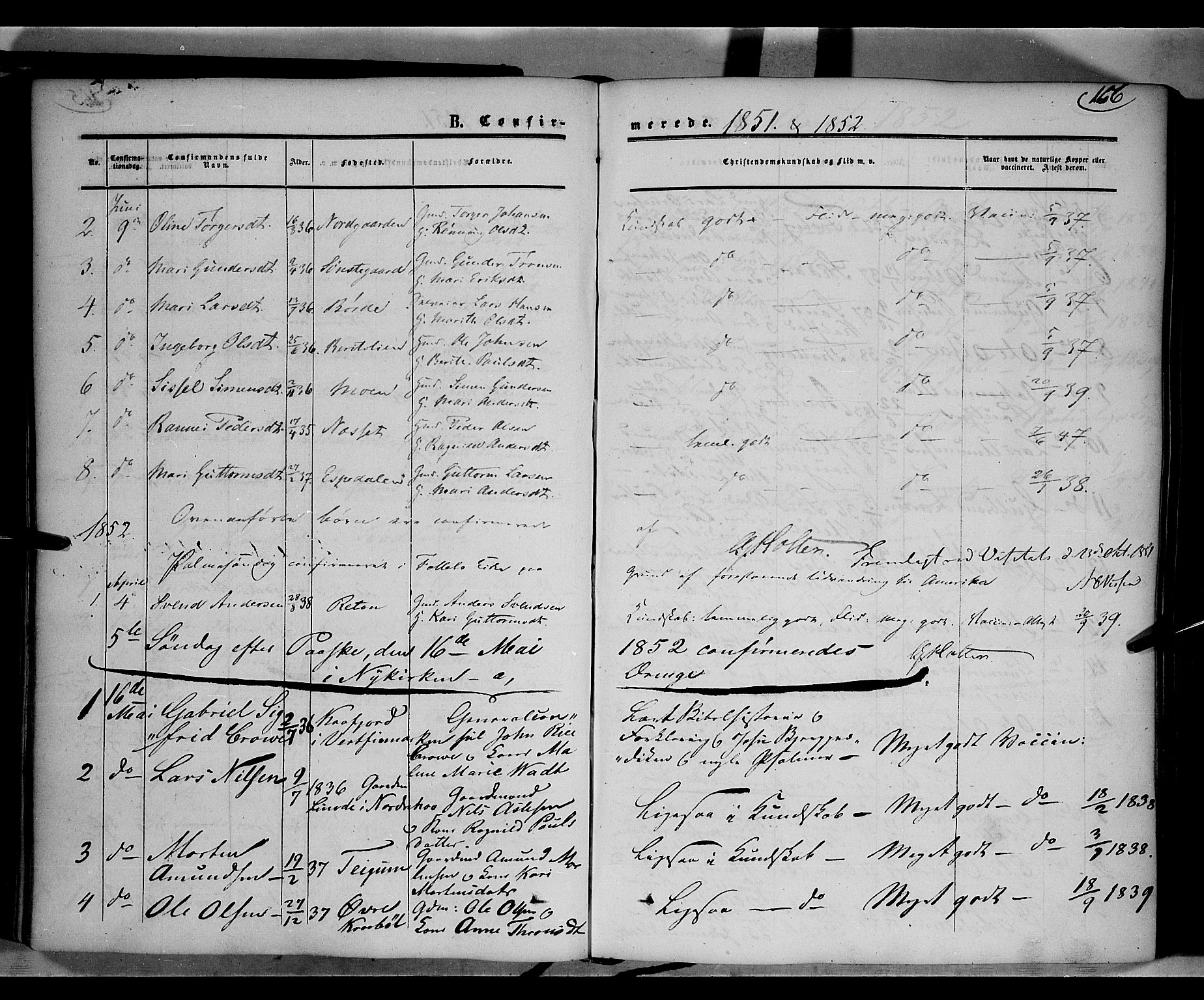 Gausdal prestekontor, SAH/PREST-090/H/Ha/Haa/L0008: Parish register (official) no. 8, 1850-1861, p. 166