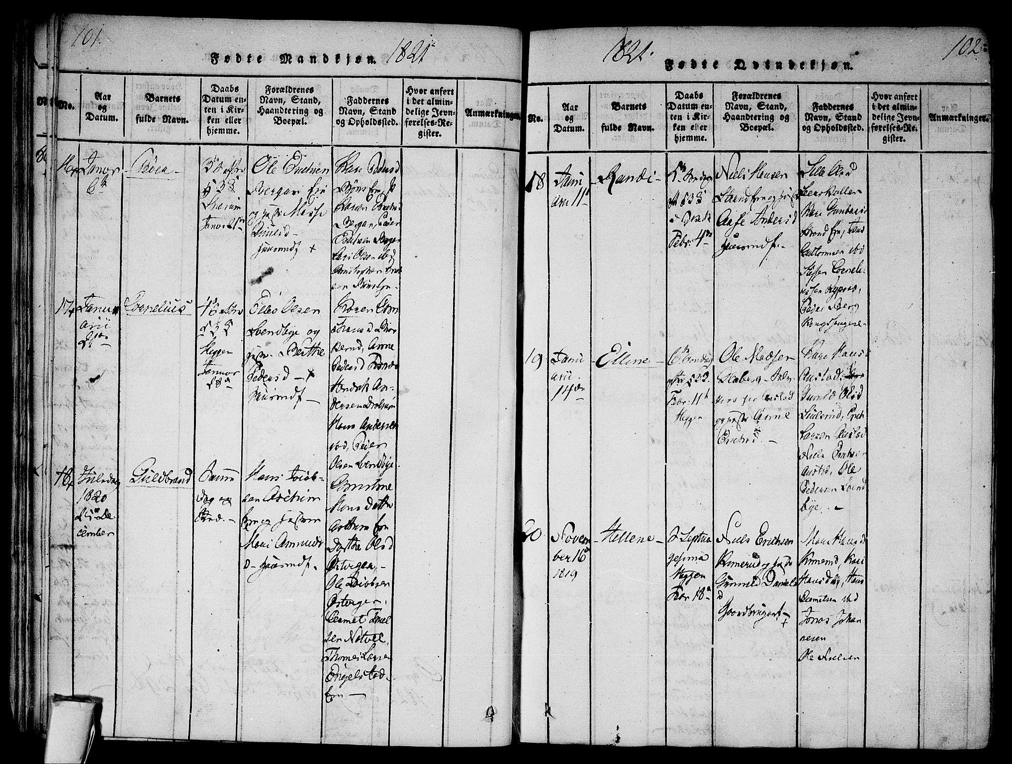 Modum kirkebøker, AV/SAKO-A-234/F/Fa/L0004: Parish register (official) no. 4, 1818-1824, p. 101-102