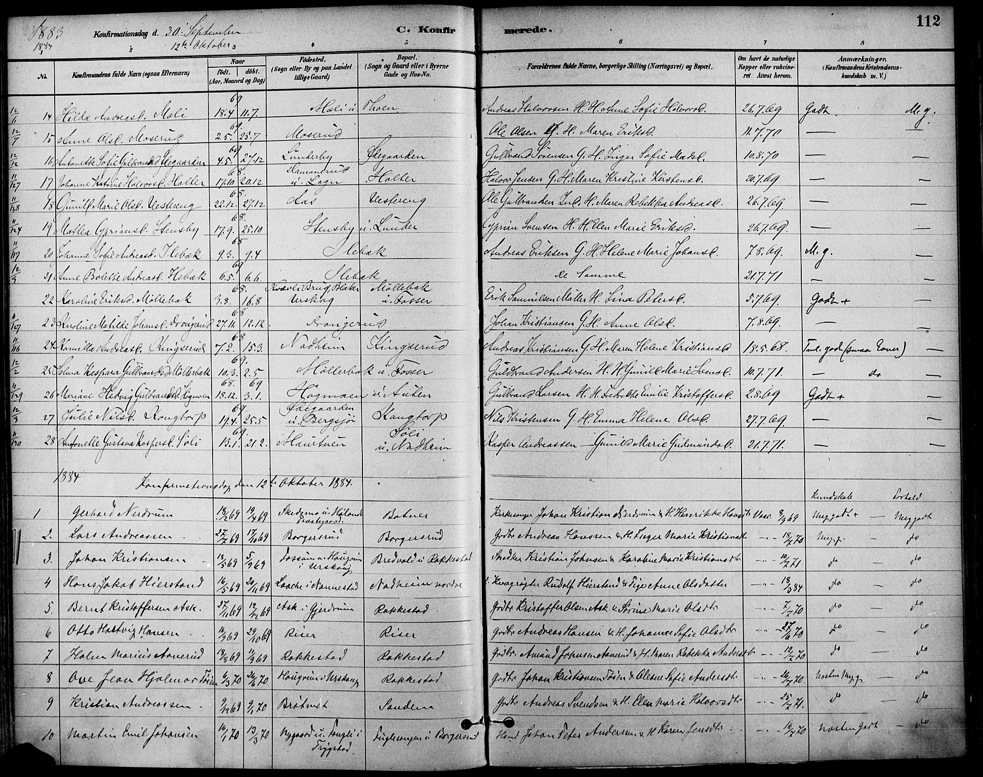 Høland prestekontor Kirkebøker, SAO/A-10346a/F/Fa/L0013: Parish register (official) no. I 13, 1880-1897, p. 112
