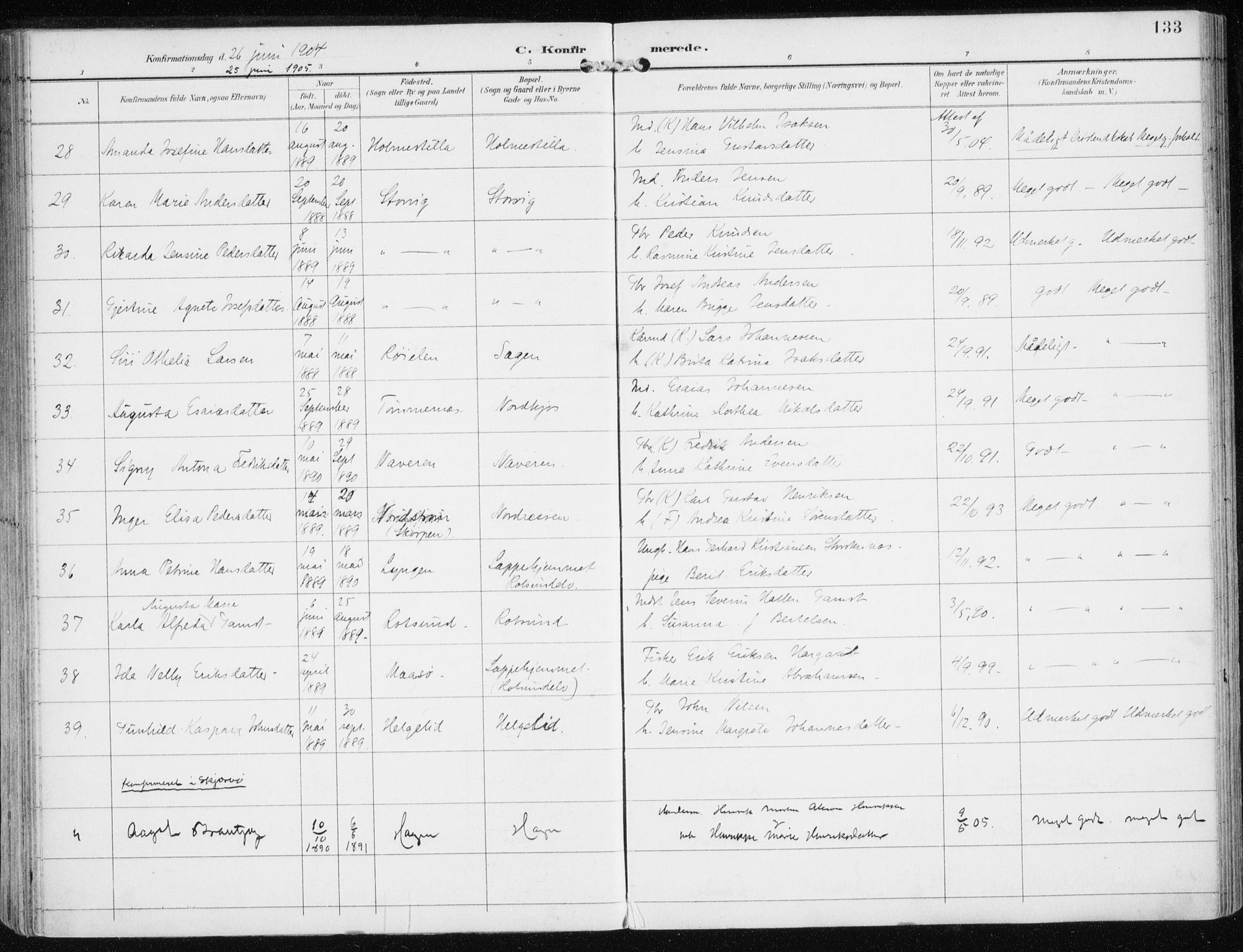 Skjervøy sokneprestkontor, AV/SATØ-S-1300/H/Ha/Haa/L0017kirke: Parish register (official) no. 17, 1895-1911, p. 133