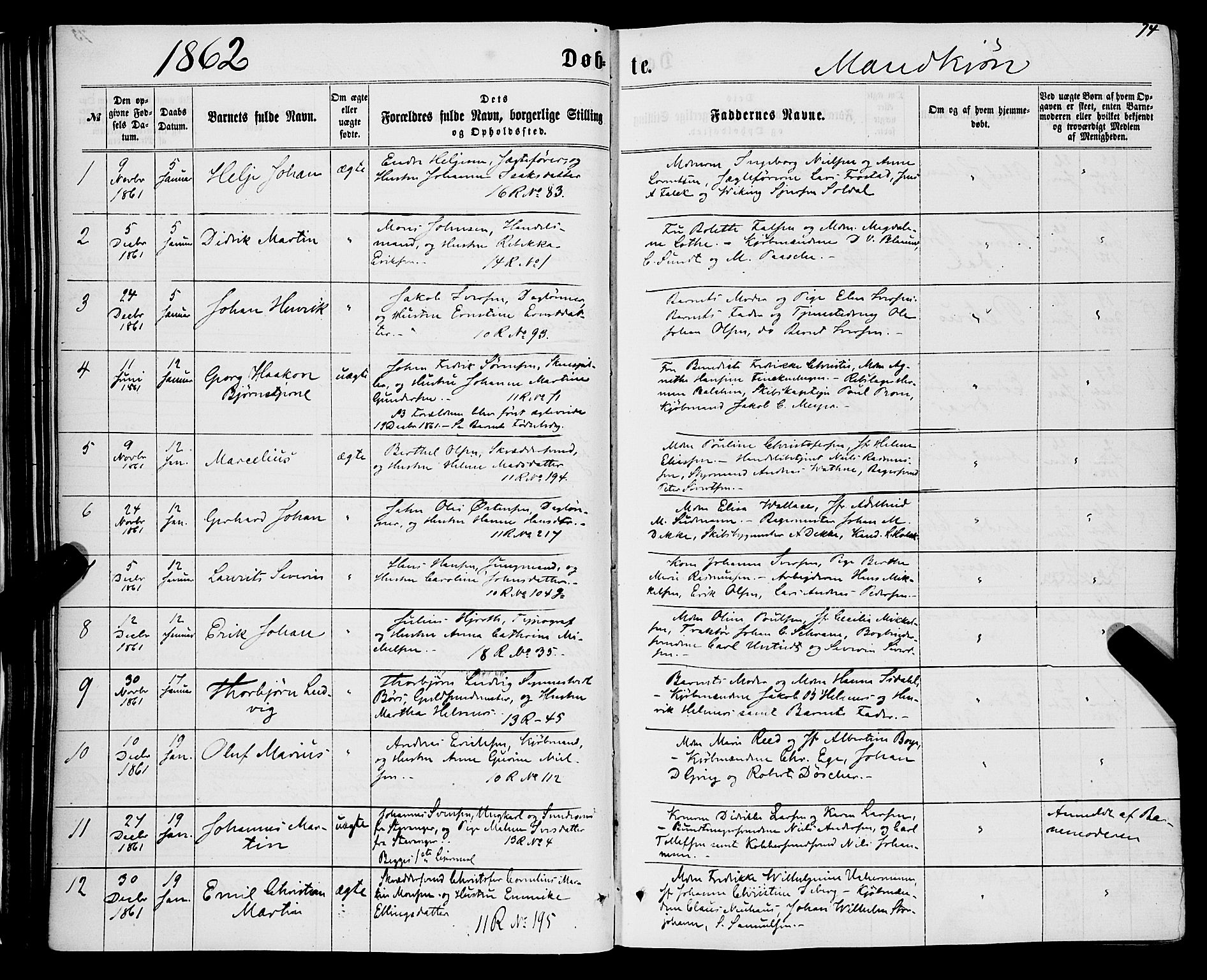 Domkirken sokneprestembete, SAB/A-74801/H/Haa/L0021: Parish register (official) no. B 4, 1859-1871, p. 74
