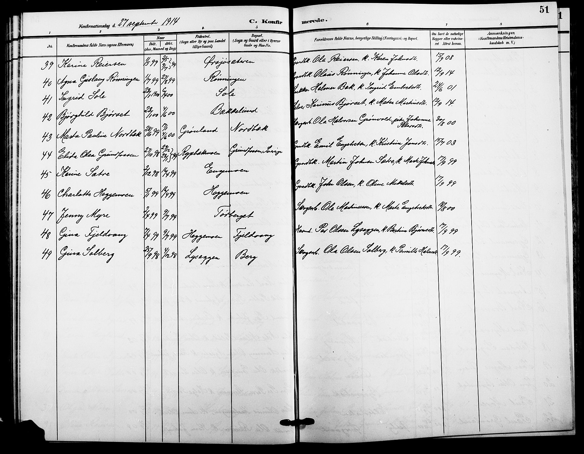 Trysil prestekontor, AV/SAH-PREST-046/H/Ha/Hab/L0009: Parish register (copy) no. 9, 1904-1924, p. 51