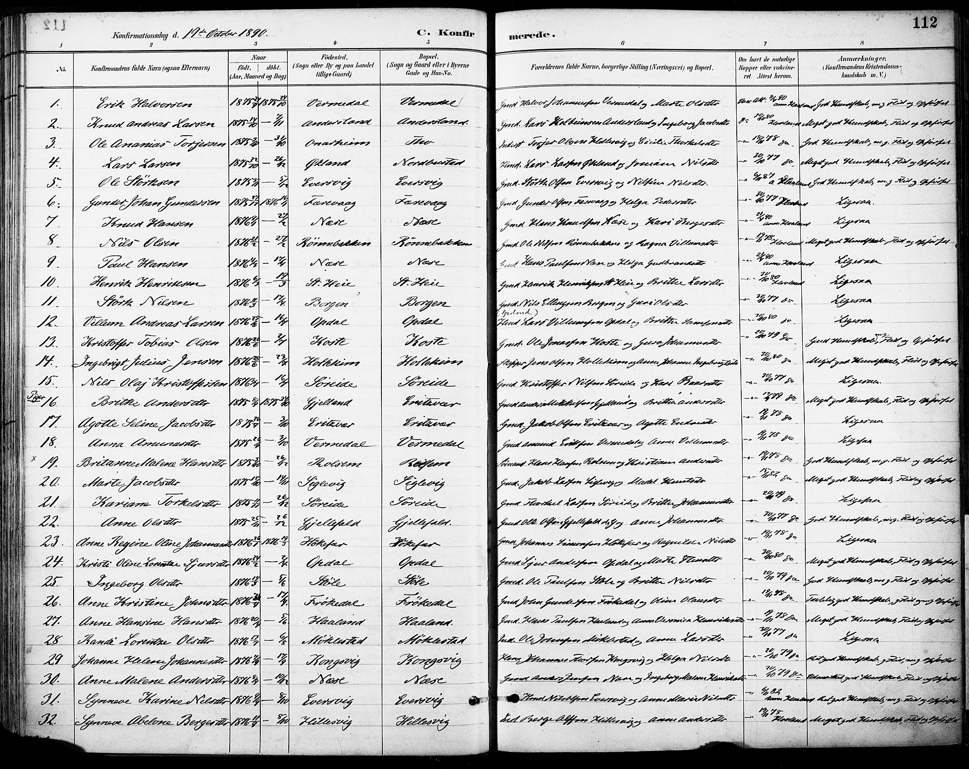 Tysnes sokneprestembete, SAB/A-78601/H/Haa: Parish register (official) no. D 1, 1887-1904, p. 112