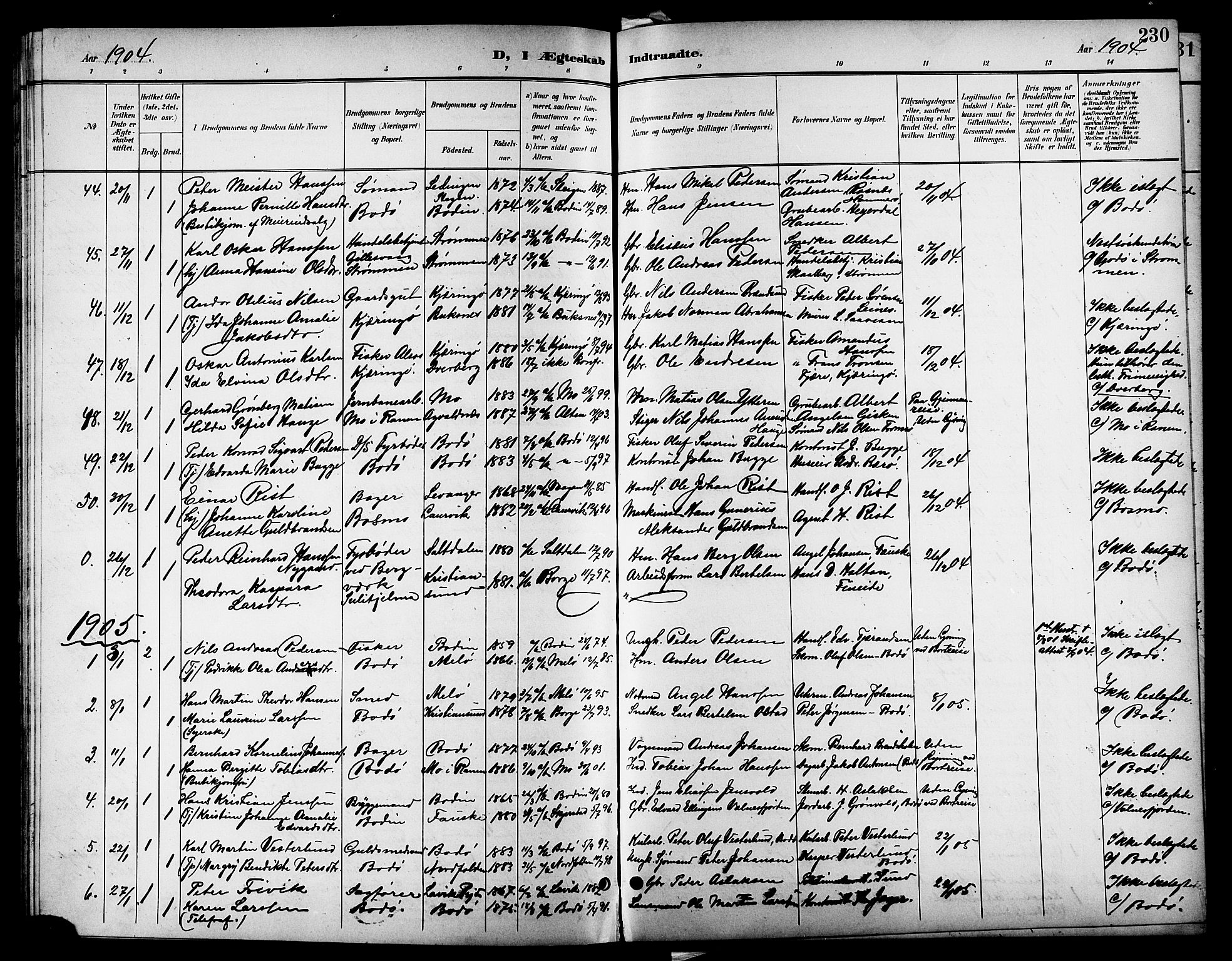 Ministerialprotokoller, klokkerbøker og fødselsregistre - Nordland, SAT/A-1459/801/L0033: Parish register (copy) no. 801C08, 1898-1910, p. 230