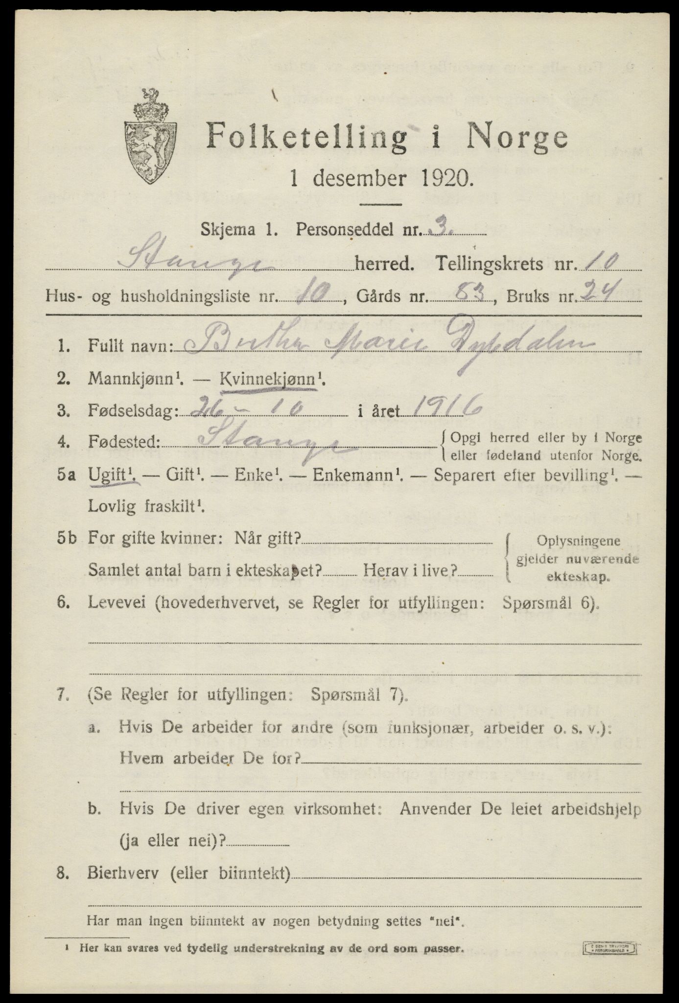 SAH, 1920 census for Stange, 1920, p. 15975