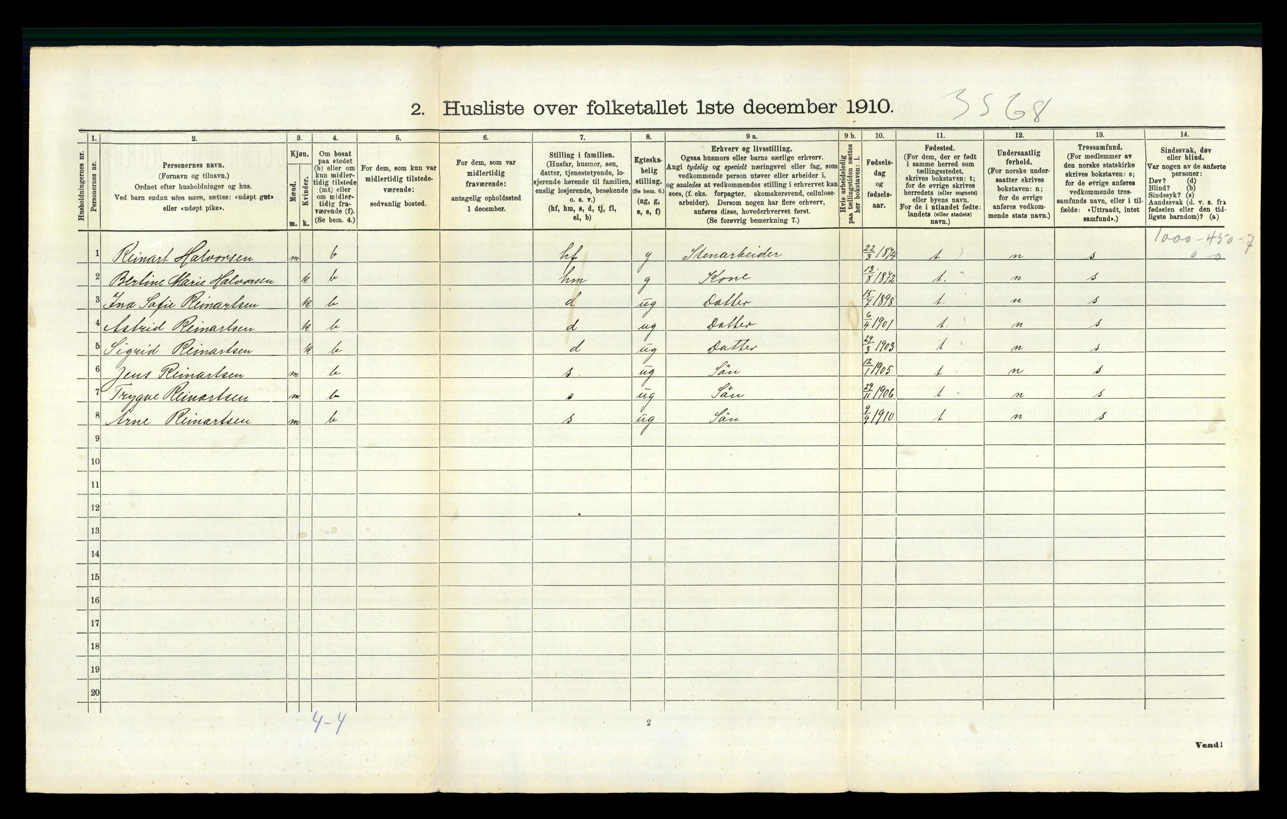 RA, 1910 census for Holla, 1910, p. 1068