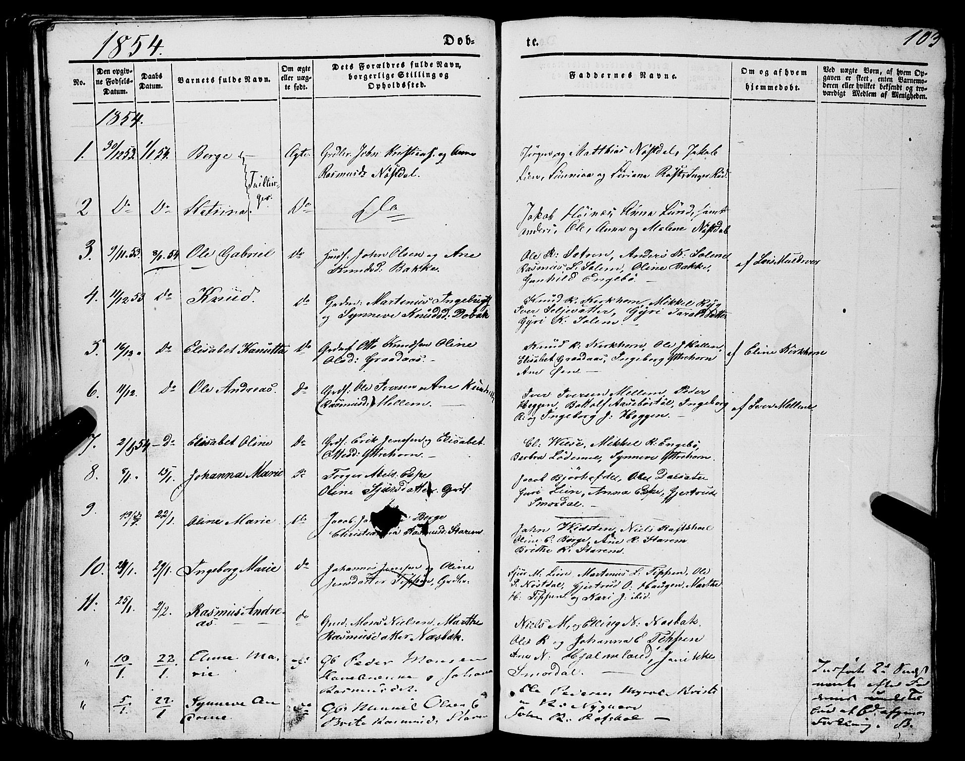 Eid sokneprestembete, AV/SAB-A-82301/H/Haa/Haaa/L0007: Parish register (official) no. A 7, 1844-1858, p. 103