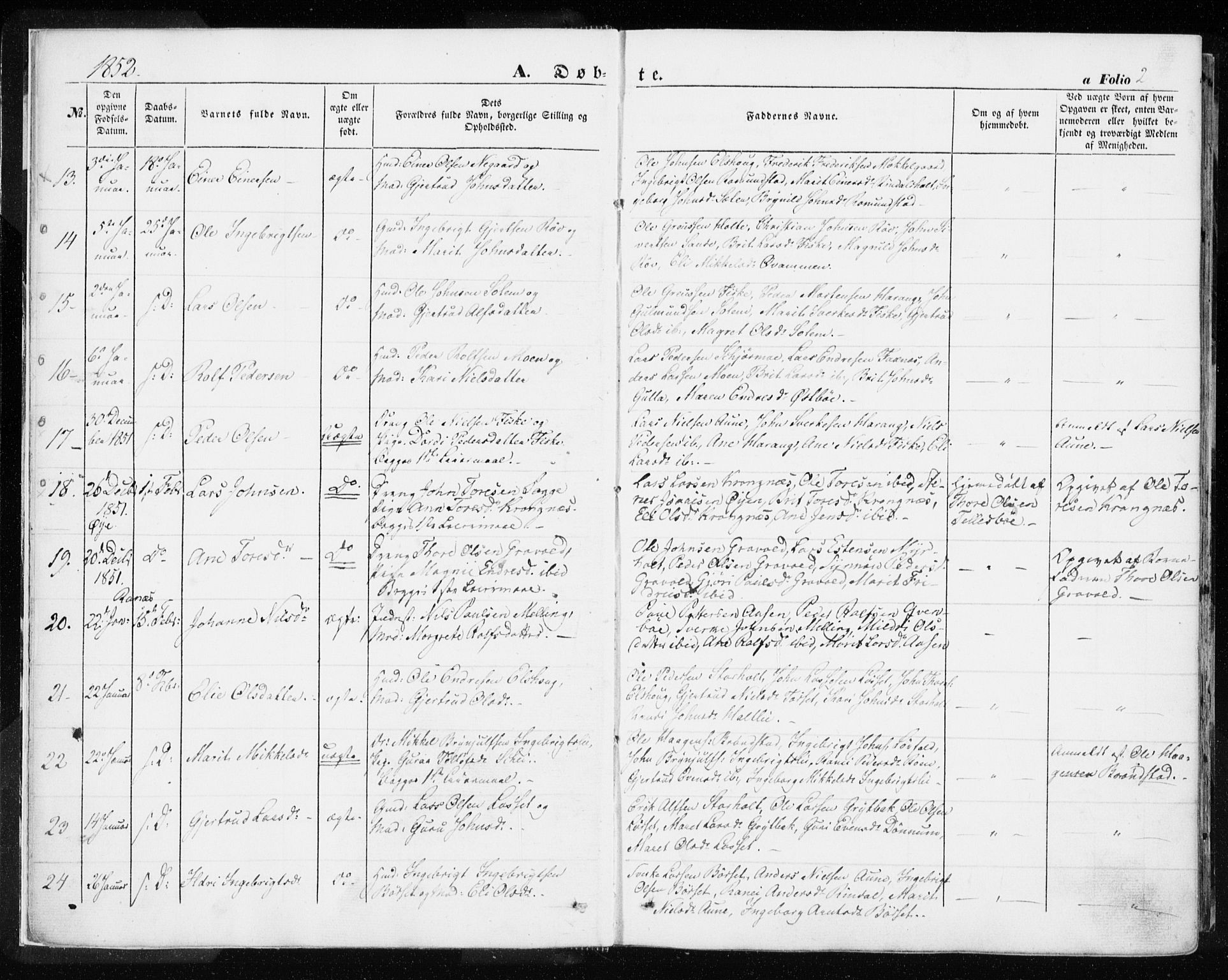 Ministerialprotokoller, klokkerbøker og fødselsregistre - Møre og Romsdal, SAT/A-1454/595/L1044: Parish register (official) no. 595A06, 1852-1863, p. 2