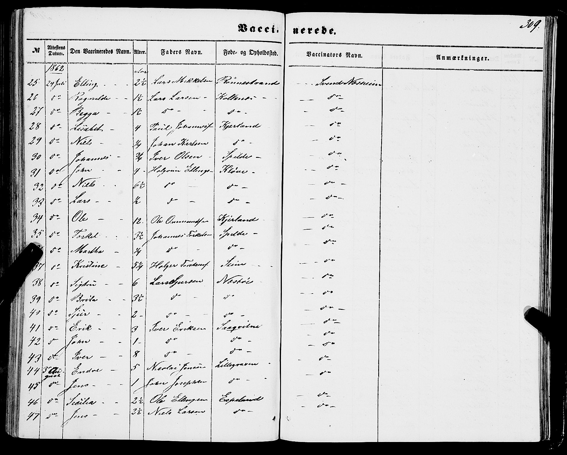 Ulvik sokneprestembete, SAB/A-78801/H/Haa: Parish register (official) no. A 13, 1853-1863, p. 309