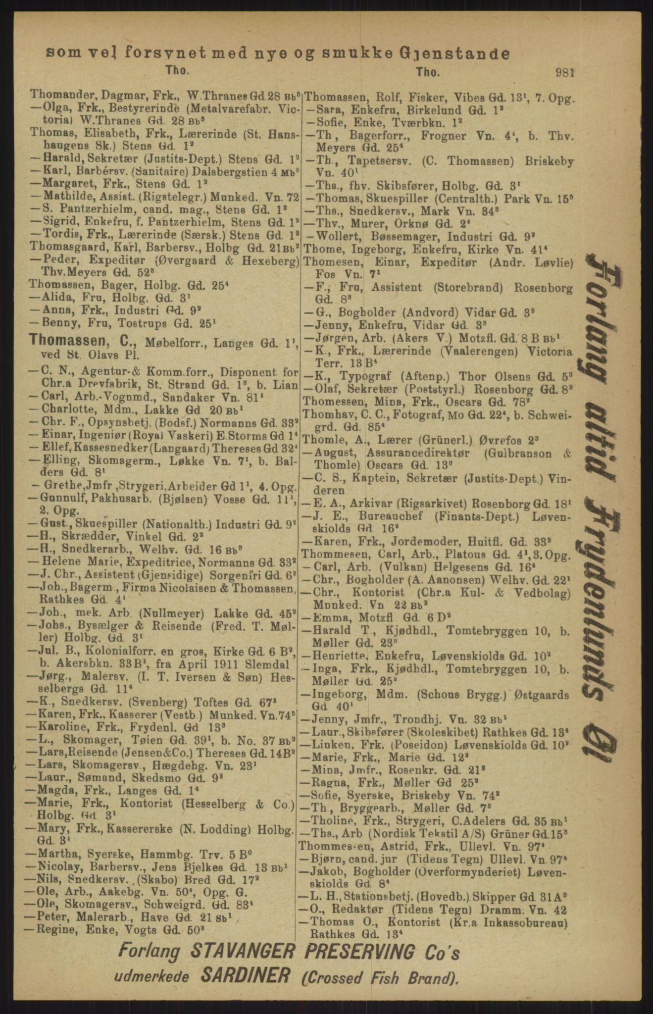 Kristiania/Oslo adressebok, PUBL/-, 1911, p. 981