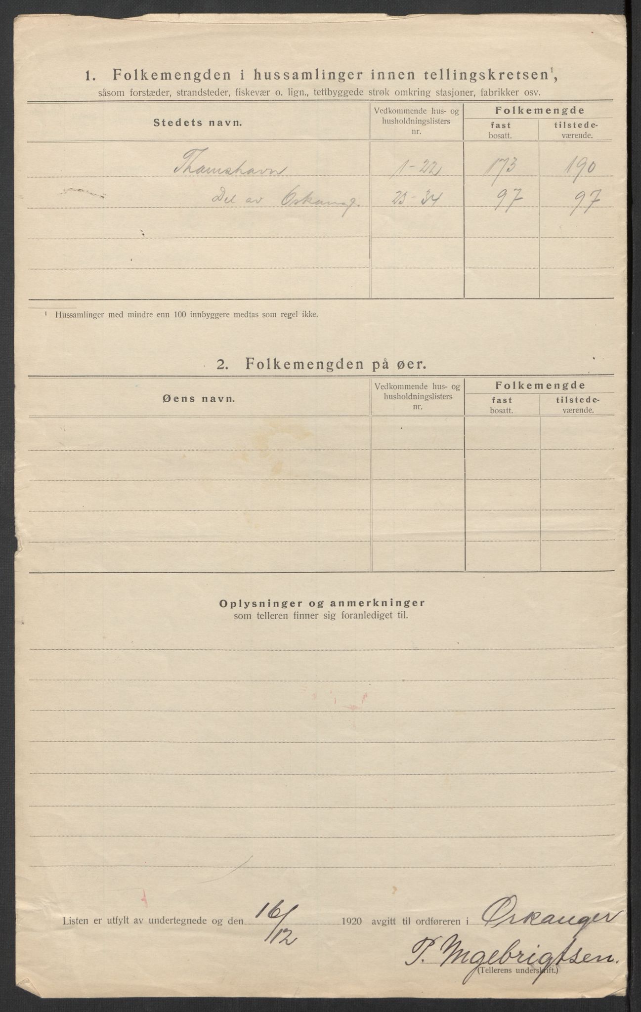 SAT, 1920 census for Orkanger, 1920, p. 10