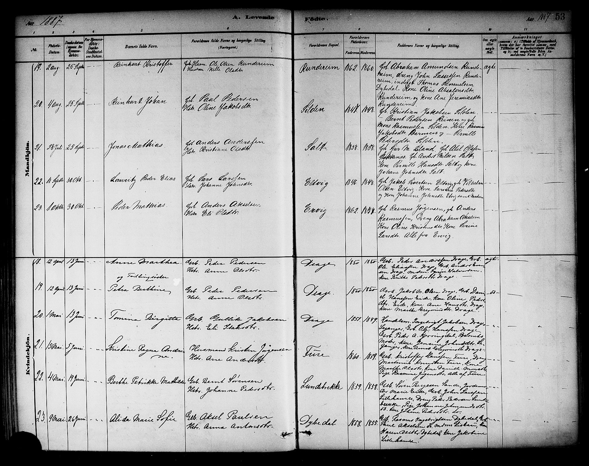 Selje sokneprestembete, AV/SAB-A-99938/H/Ha/Haa/Haab: Parish register (official) no. B 1, 1881-1890, p. 53