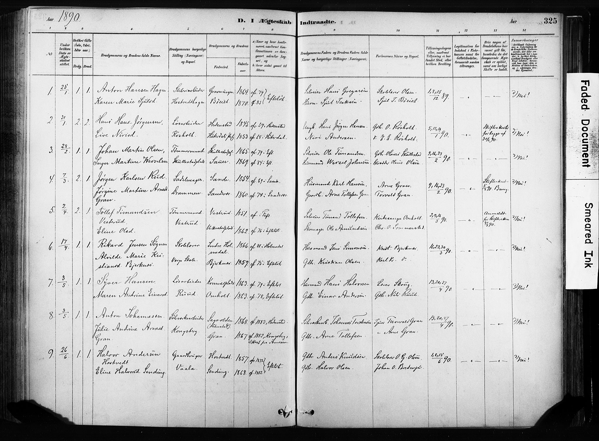 Sandsvær kirkebøker, AV/SAKO-A-244/F/Fb/L0001: Parish register (official) no. II 1, 1878-1906, p. 325