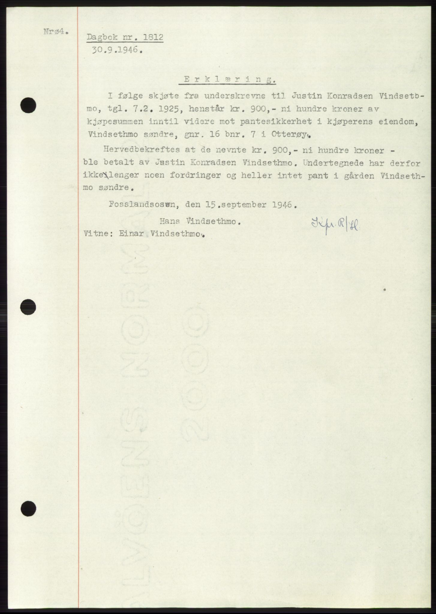 Namdal sorenskriveri, SAT/A-4133/1/2/2C: Mortgage book no. -, 1946-1947, Diary no: : 1812/1946