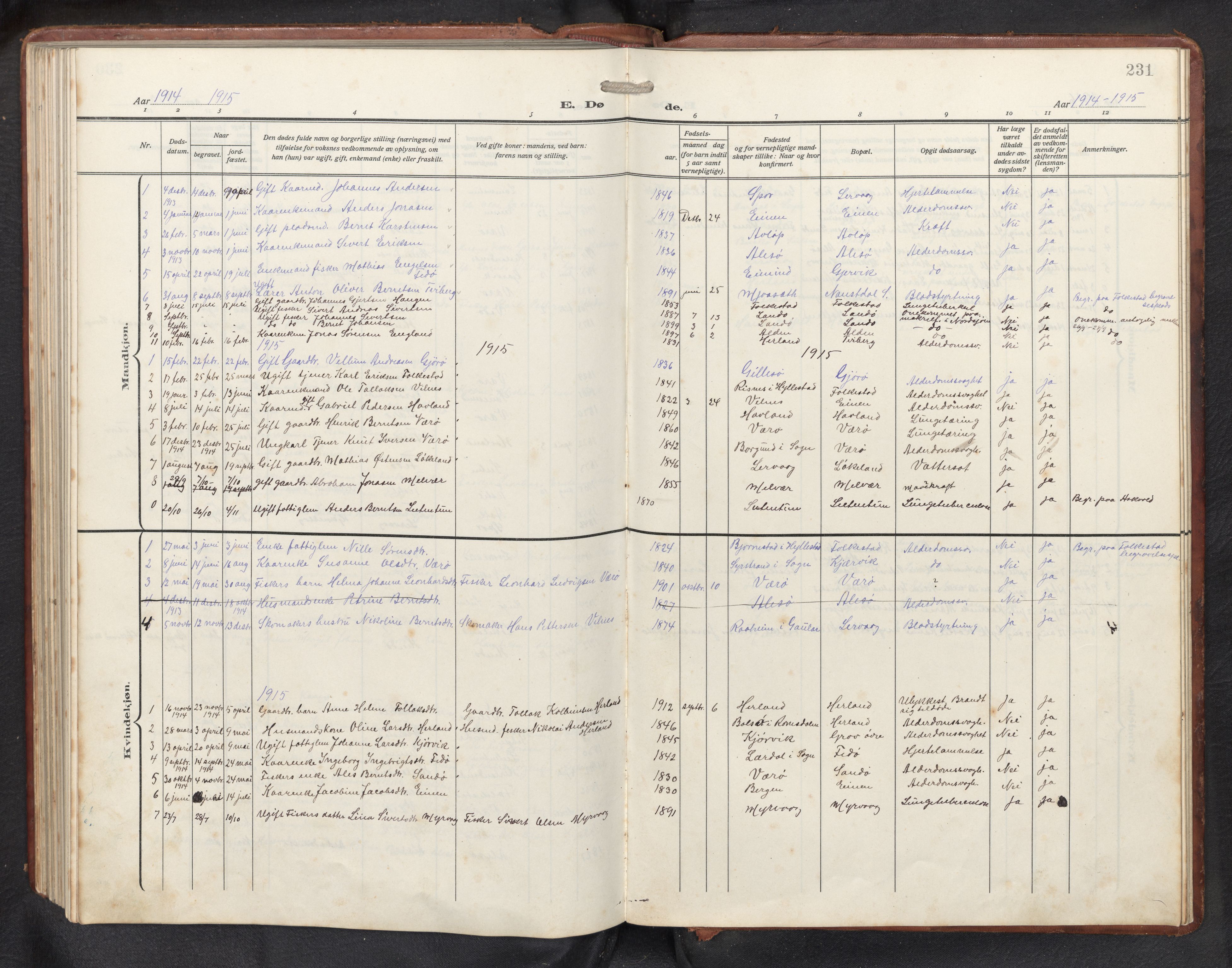 Askvoll sokneprestembete, AV/SAB-A-79501/H/Hab/Habb/L0002: Parish register (copy) no. B 2, 1910-1947, p. 230b-231a