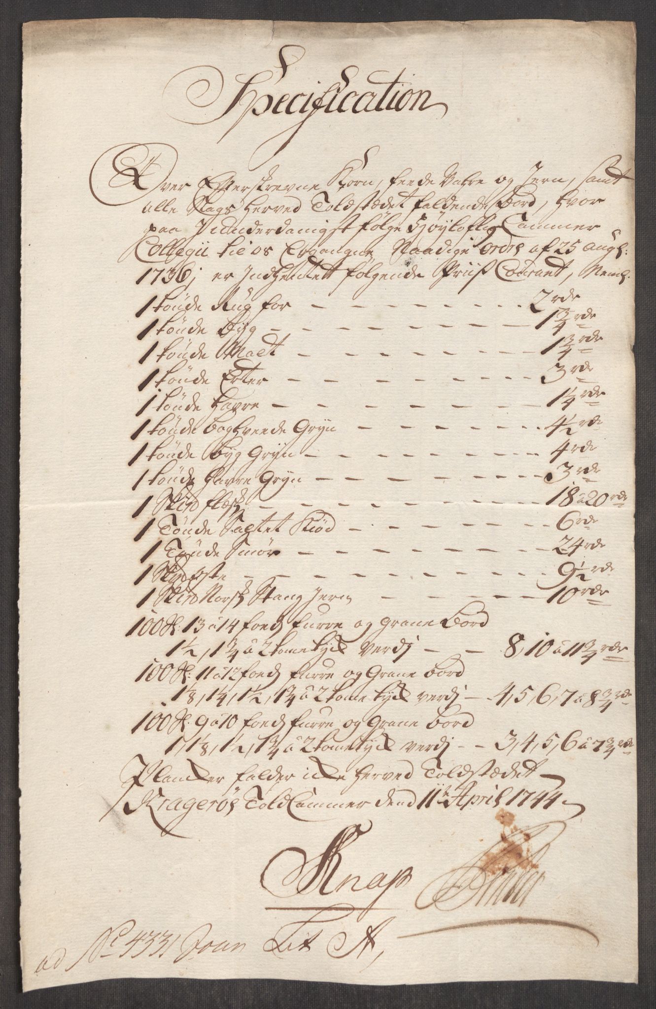 Rentekammeret inntil 1814, Realistisk ordnet avdeling, RA/EA-4070/Oe/L0002: [Ø1]: Priskuranter, 1740-1744, p. 946