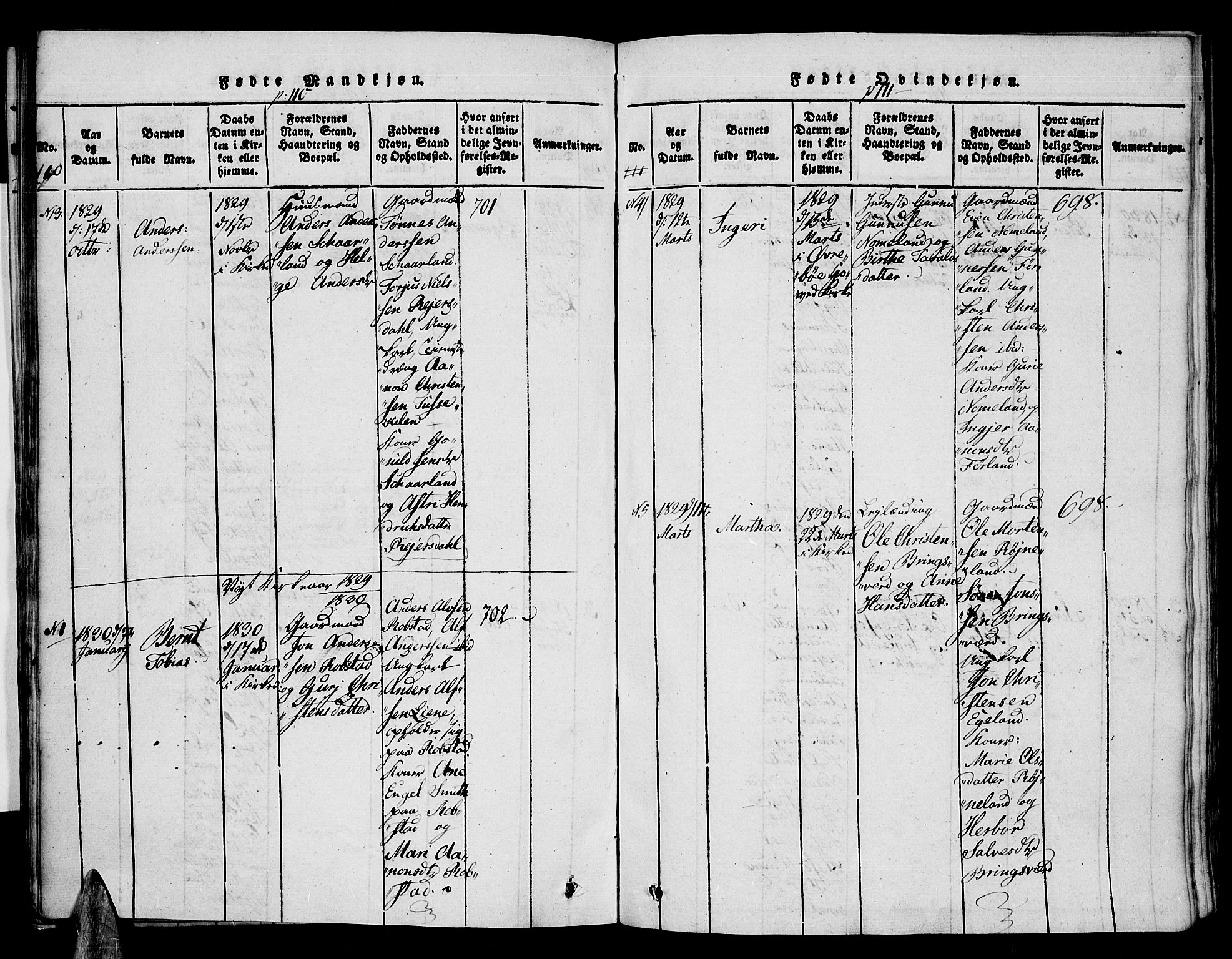 Vennesla sokneprestkontor, SAK/1111-0045/Fa/Faa/L0003: Parish register (official) no. A 3, 1820-1834, p. 110-111
