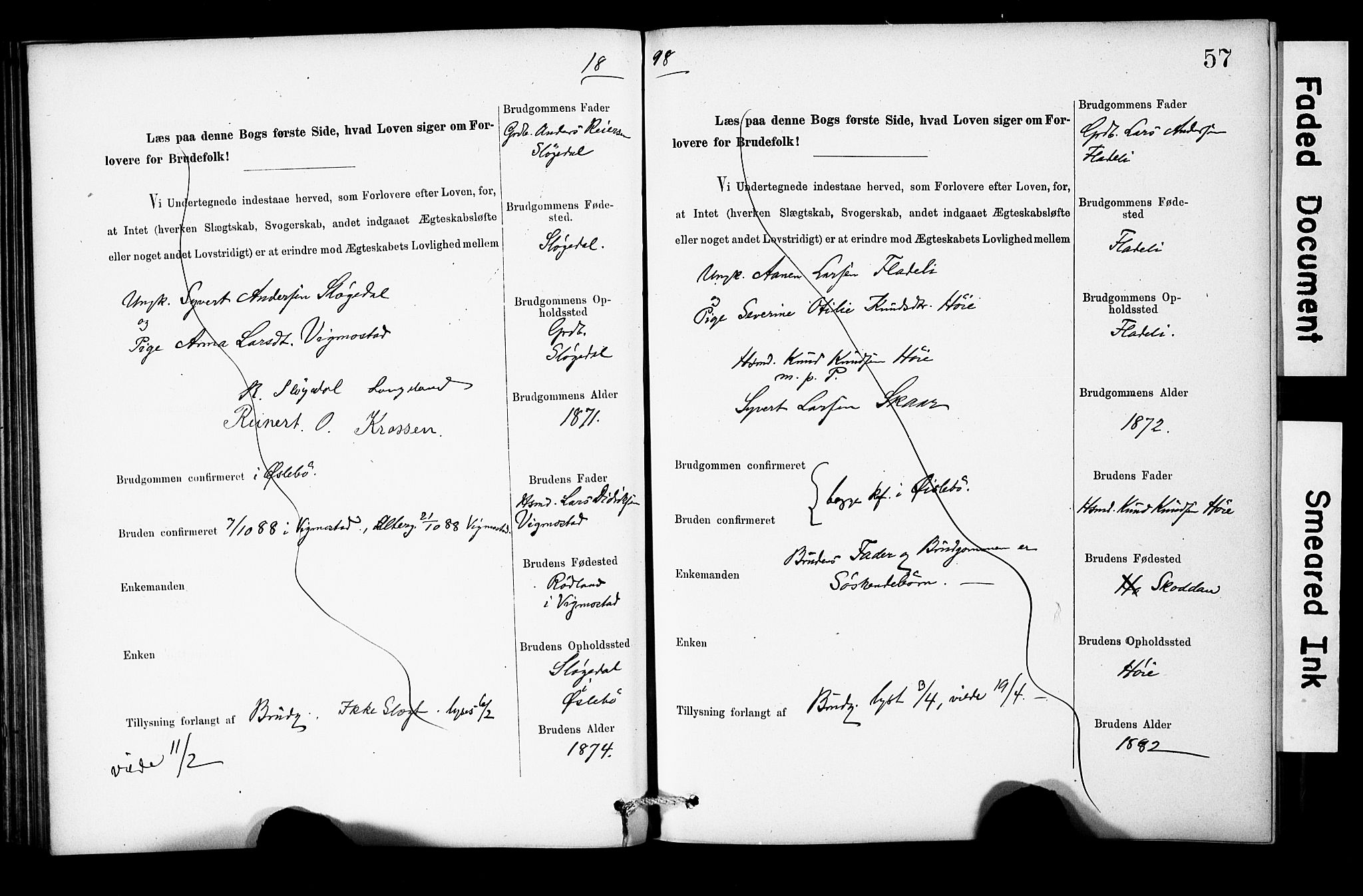 Holum sokneprestkontor, SAK/1111-0022/F/Fe/L0004: Banns register no. II 5 4, 1890-1914, p. 57