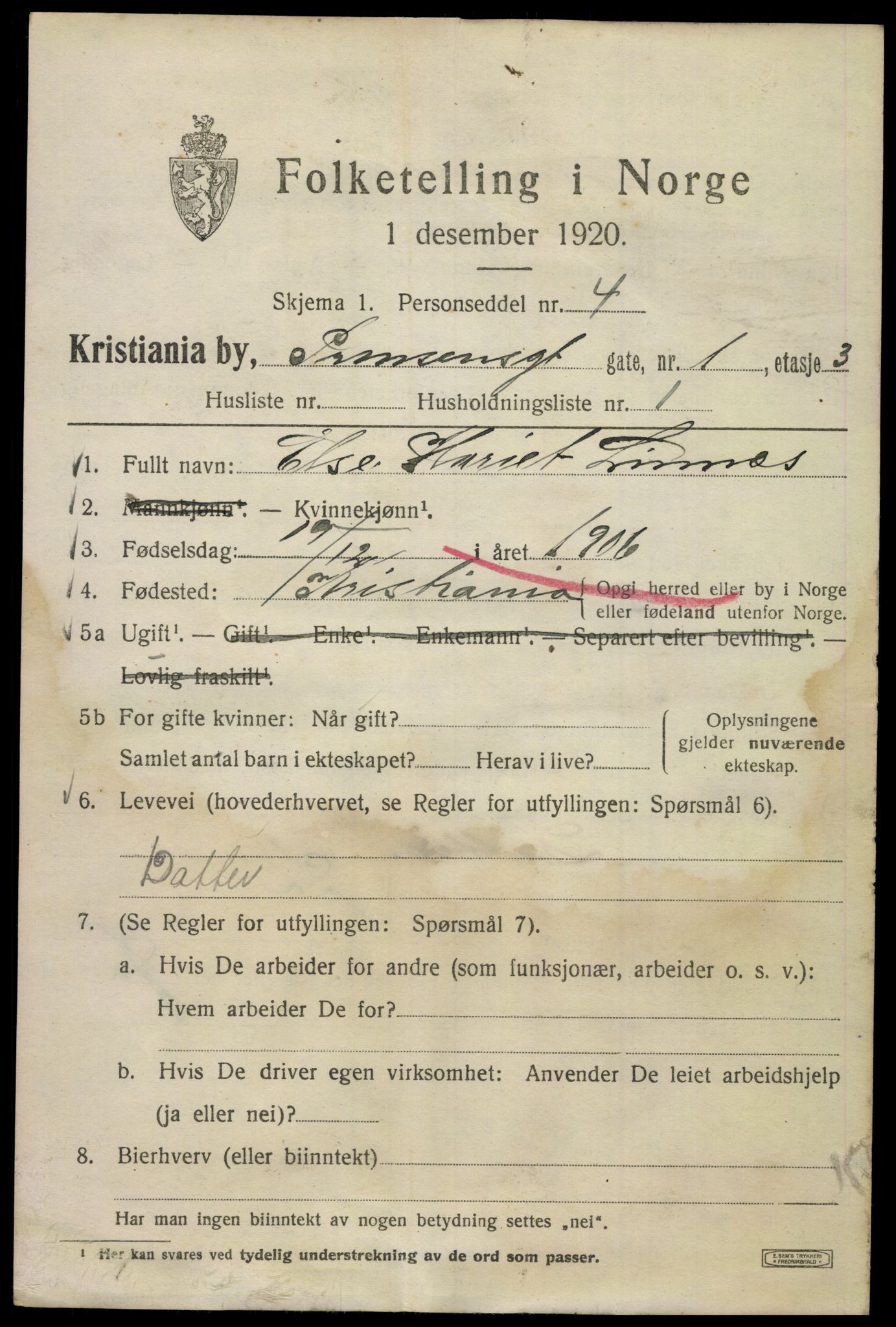 SAO, 1920 census for Kristiania, 1920, p. 458501