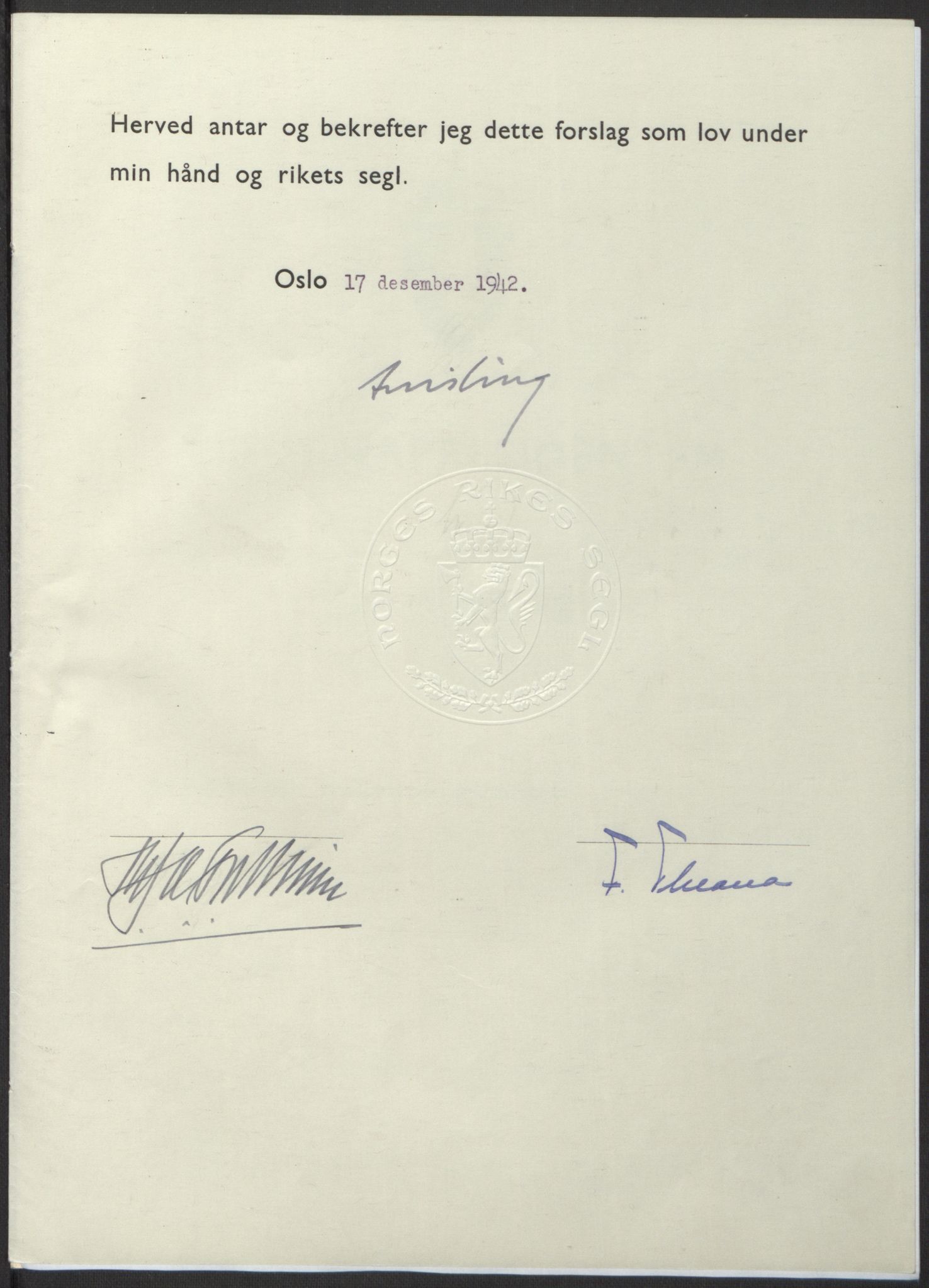 NS-administrasjonen 1940-1945 (Statsrådsekretariatet, de kommisariske statsråder mm), RA/S-4279/D/Db/L0098: Lover II, 1942, p. 588