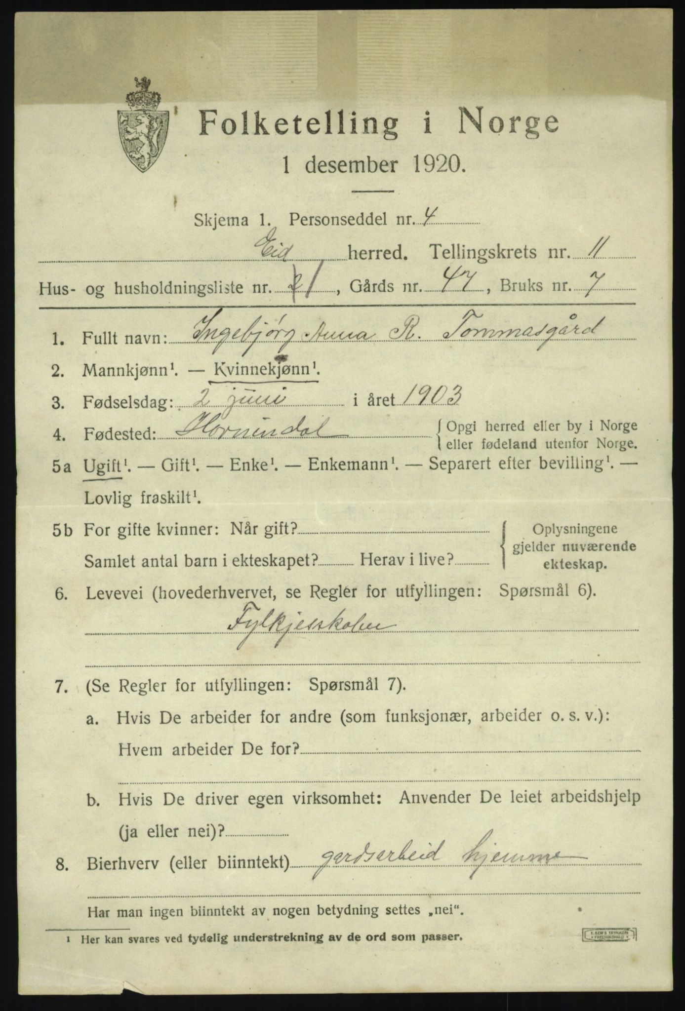 SAB, 1920 census for Eid, 1920, p. 6032