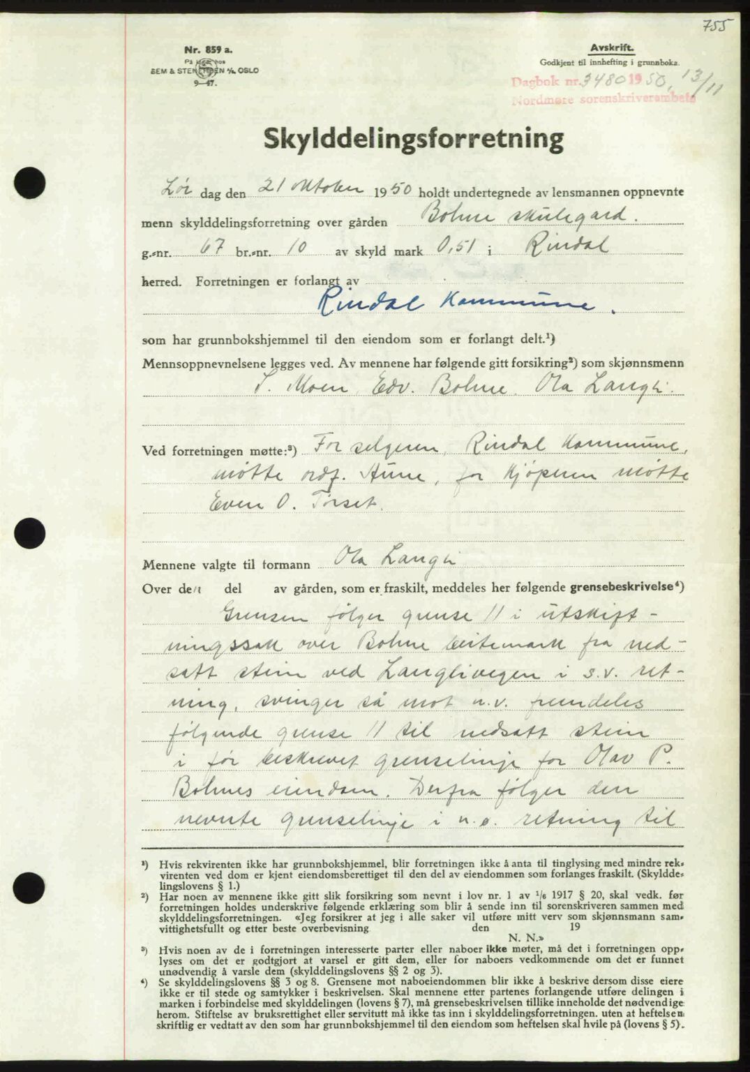 Nordmøre sorenskriveri, AV/SAT-A-4132/1/2/2Ca: Mortgage book no. A116, 1950-1950, Diary no: : 3480/1950