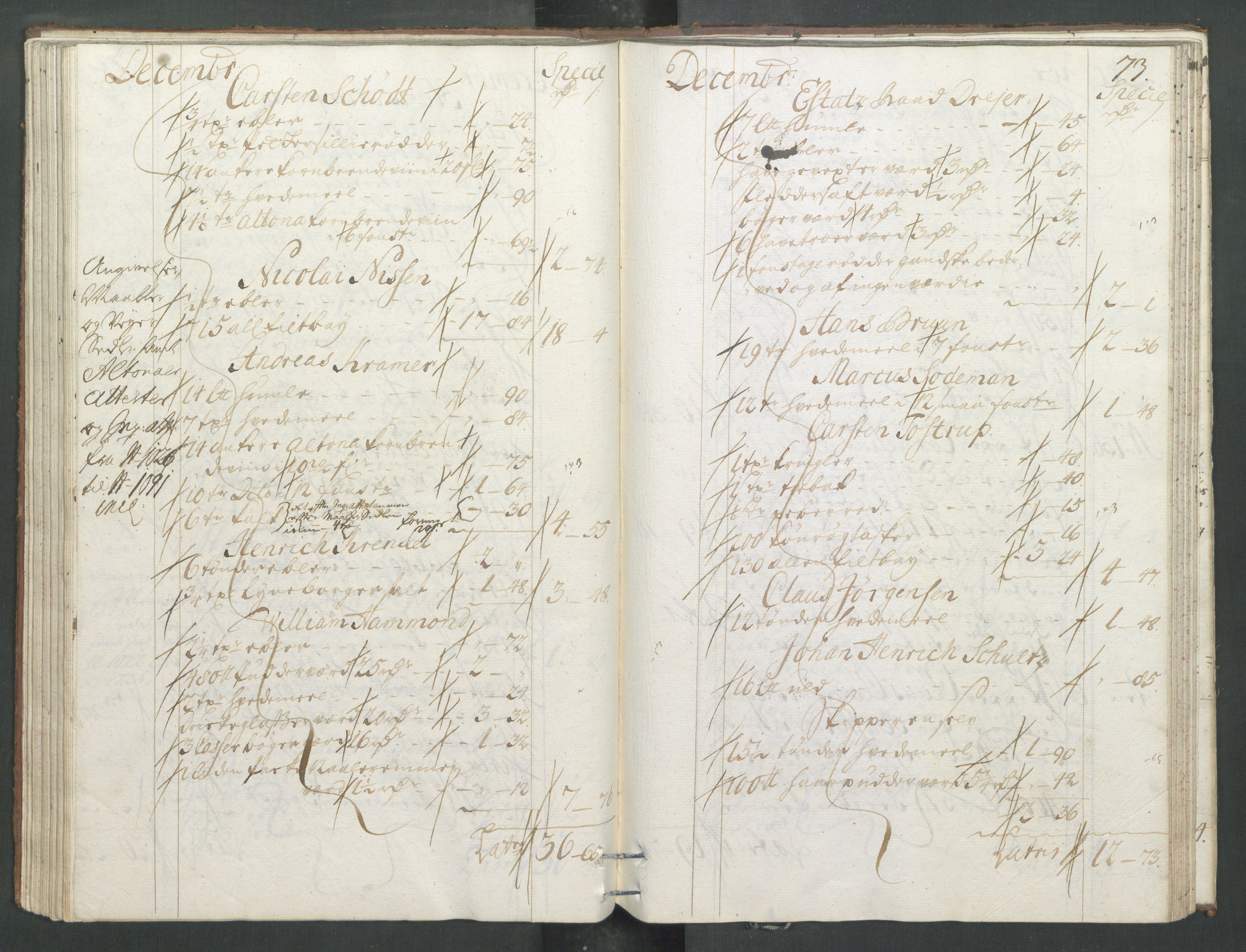 Generaltollkammeret, tollregnskaper, RA/EA-5490/R33/L0013/0001: Tollregnskaper Trondheim A / Inngående tollbok, 1731, p. 72b-73a