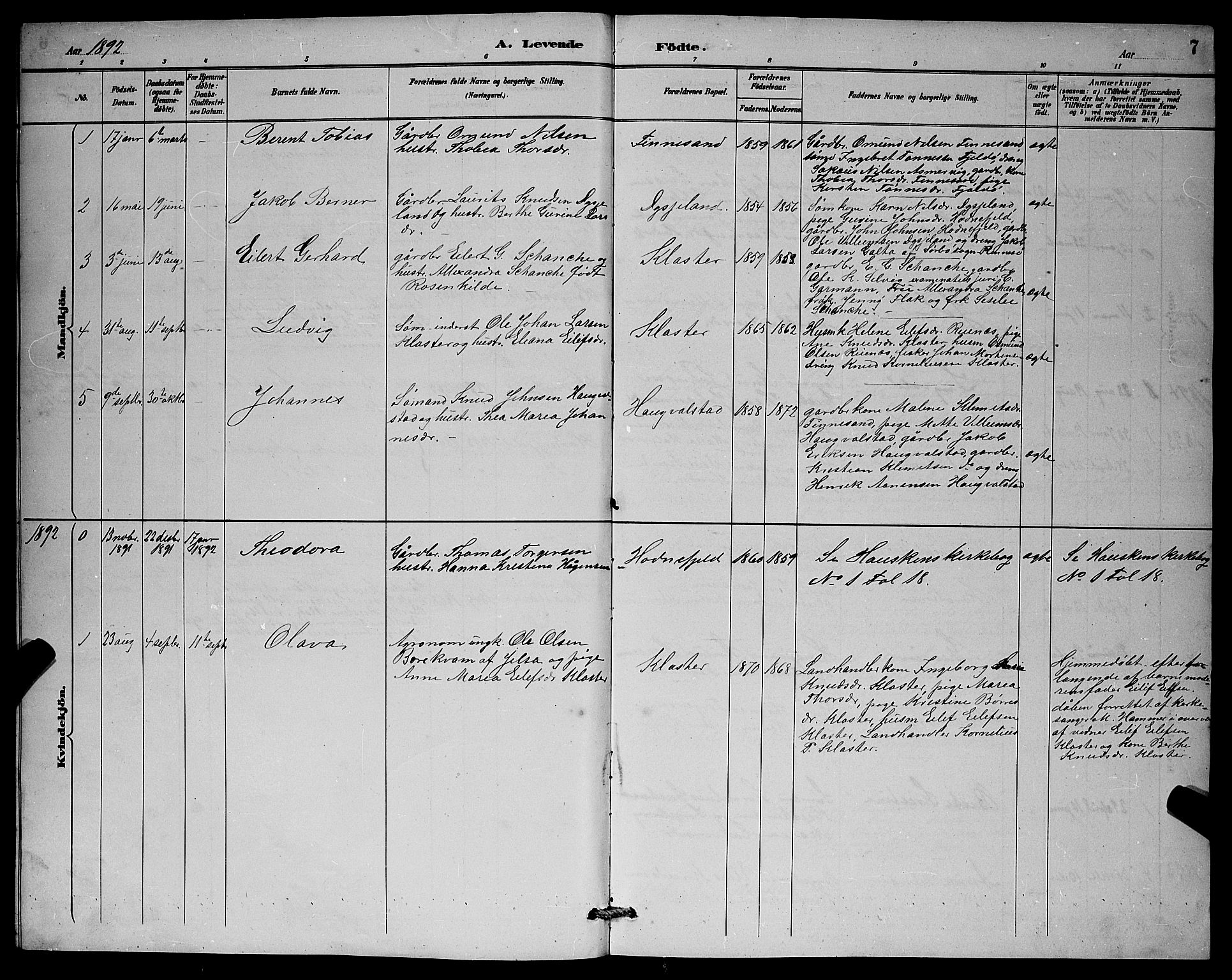 Rennesøy sokneprestkontor, SAST/A -101827/H/Ha/Hab/L0008: Parish register (copy) no. B 8, 1889-1899, p. 7