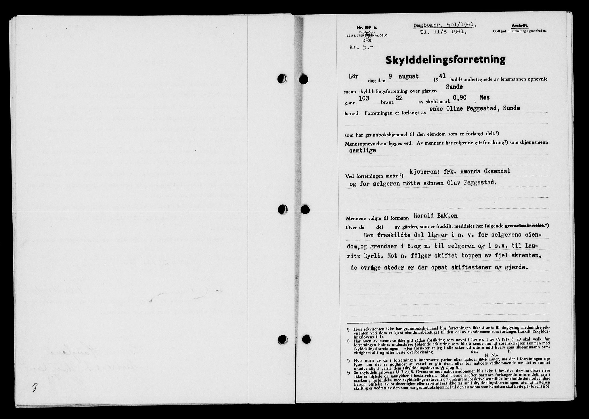 Flekkefjord sorenskriveri, AV/SAK-1221-0001/G/Gb/Gba/L0057: Mortgage book no. A-5, 1941-1942, Diary no: : 501/1941