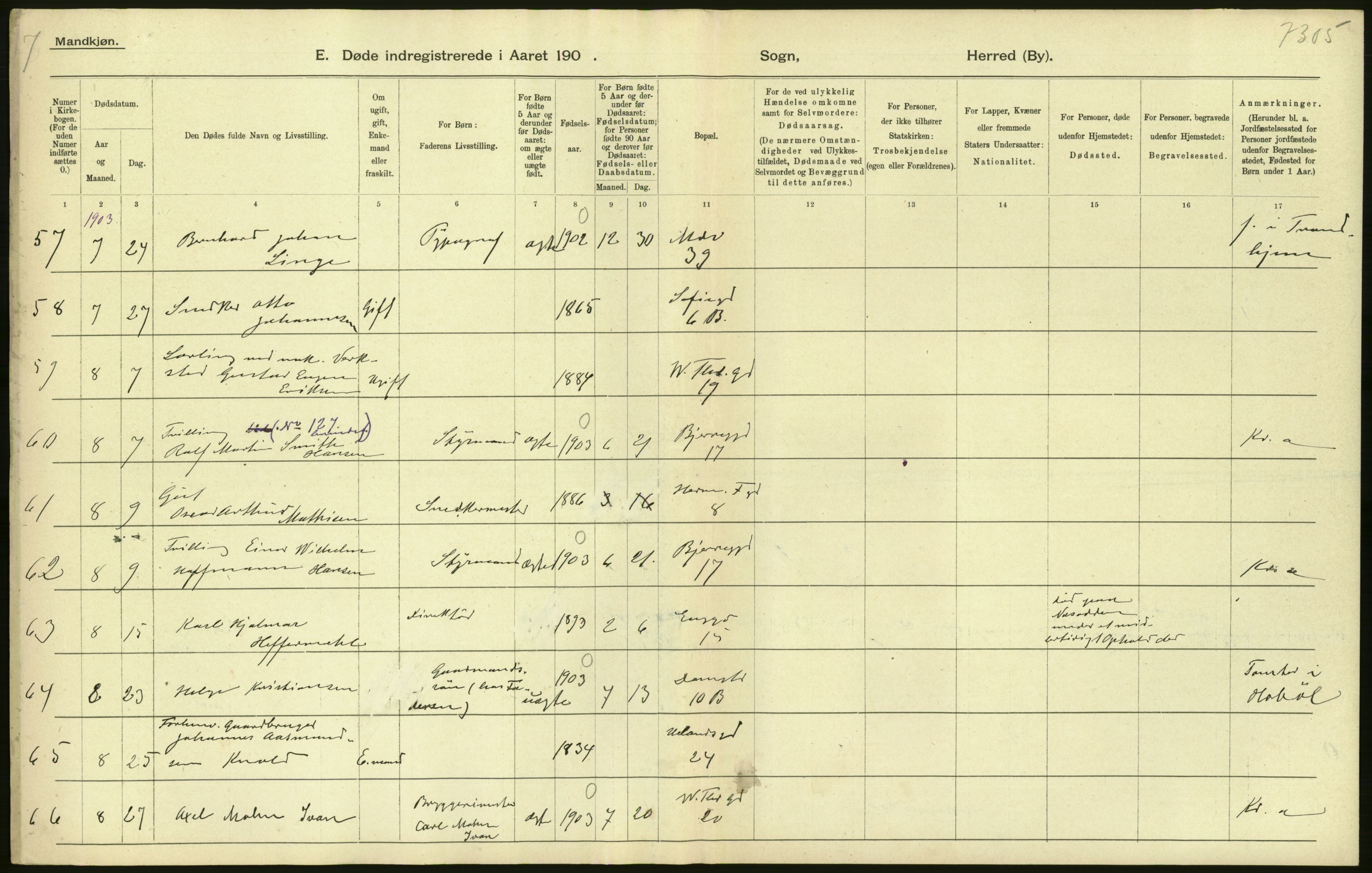 Statistisk sentralbyrå, Sosiodemografiske emner, Befolkning, AV/RA-S-2228/D/Df/Dfa/Dfaa/L0004: Kristiania: Gifte, døde, 1903, p. 54