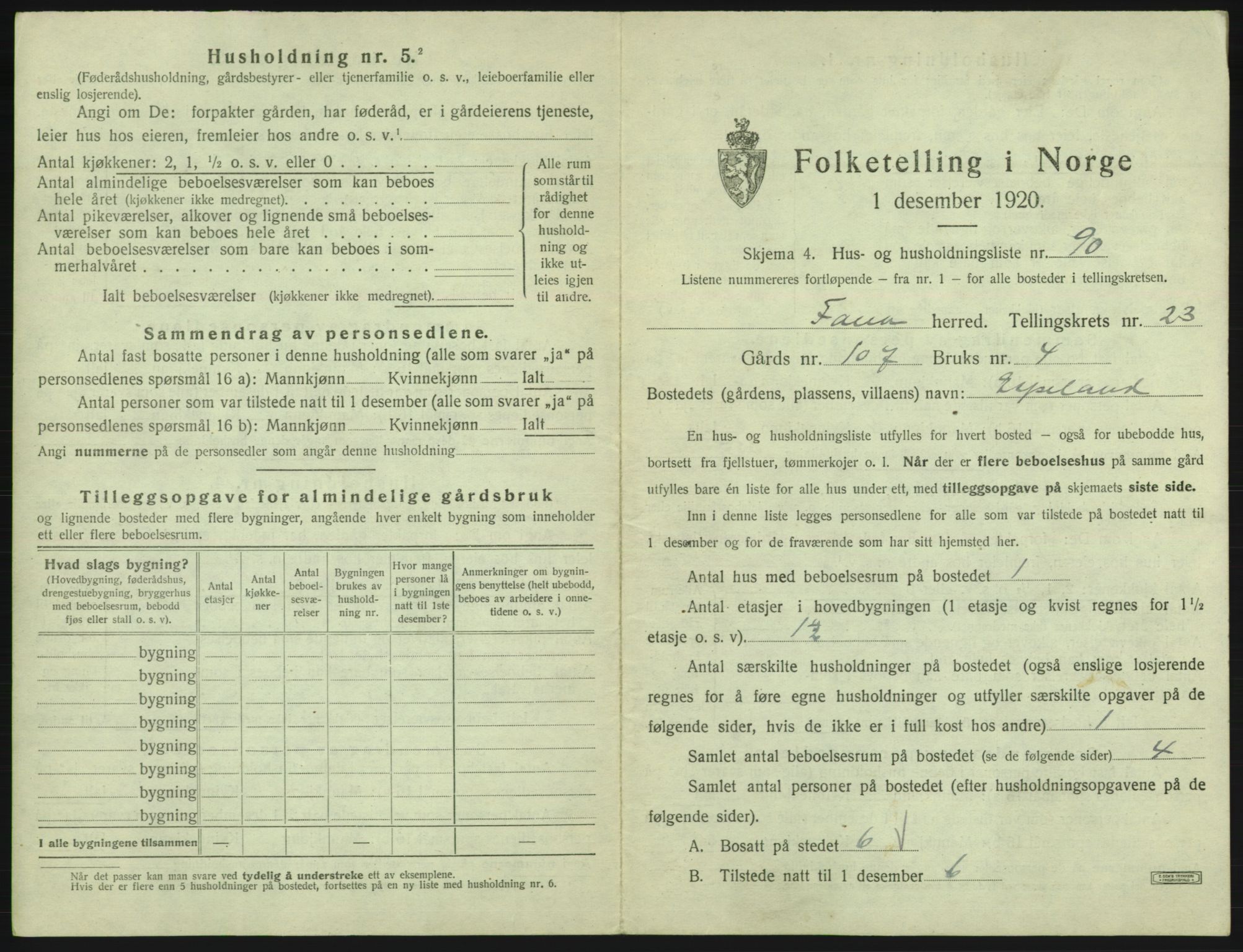 SAB, 1920 census for Fana, 1920, p. 3502