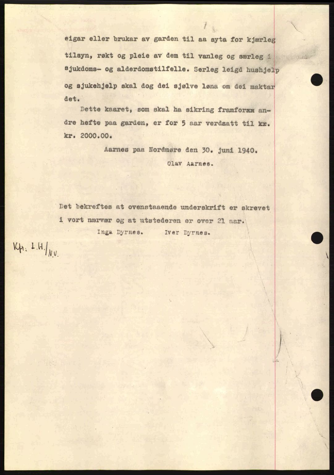 Nordmøre sorenskriveri, AV/SAT-A-4132/1/2/2Ca: Mortgage book no. B87, 1940-1941, Diary no: : 1057/1940