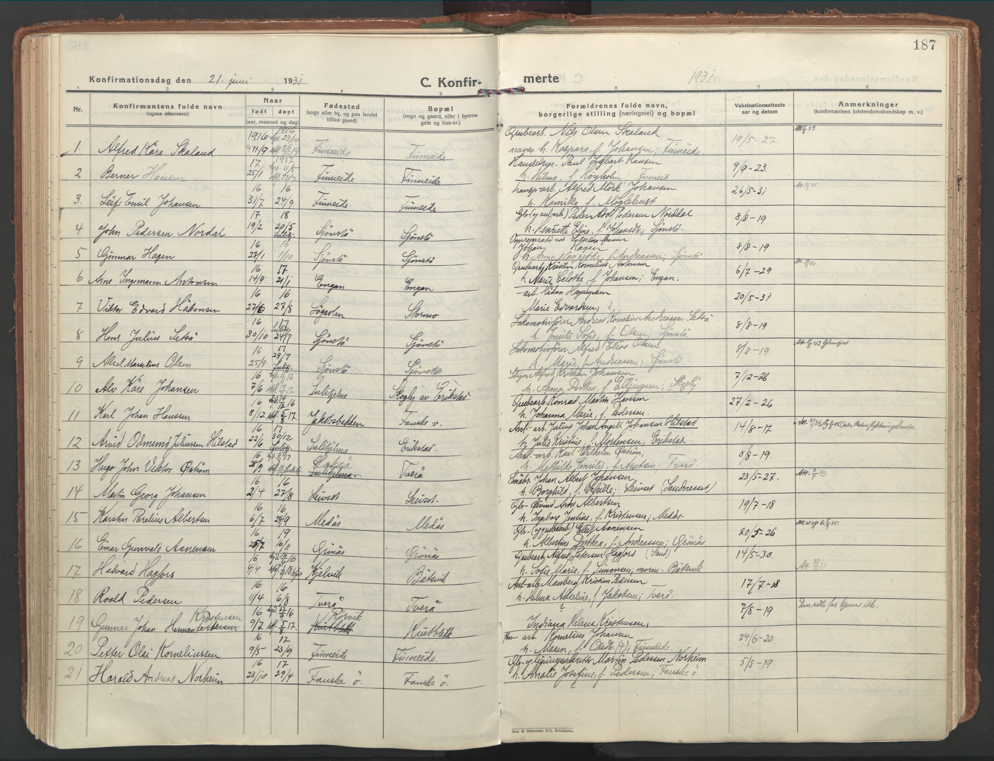 Ministerialprotokoller, klokkerbøker og fødselsregistre - Nordland, SAT/A-1459/849/L0699: Parish register (official) no. 849A10, 1924-1937, p. 187