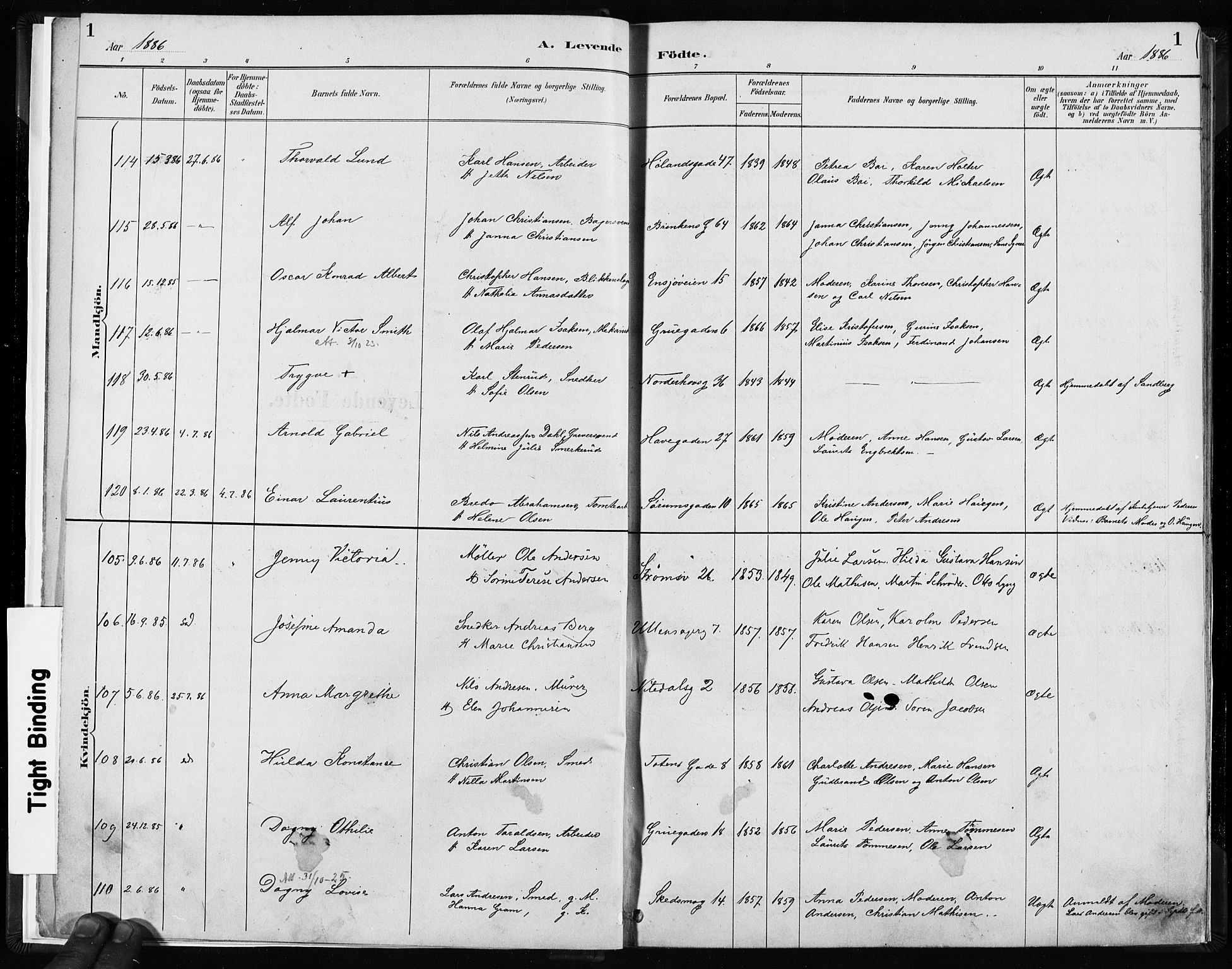 Kampen prestekontor Kirkebøker, SAO/A-10853/F/Fa/L0003: Parish register (official) no. I 3, 1886-1892, p. 1