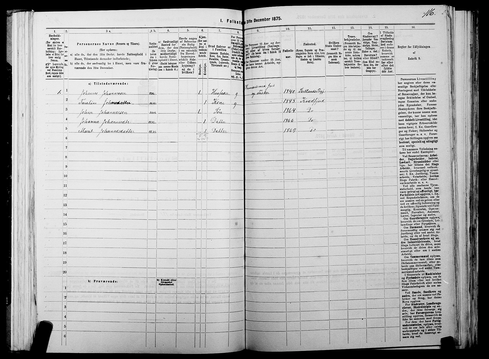 SATØ, 1875 census for 1911P Kvæfjord, 1875, p. 3116