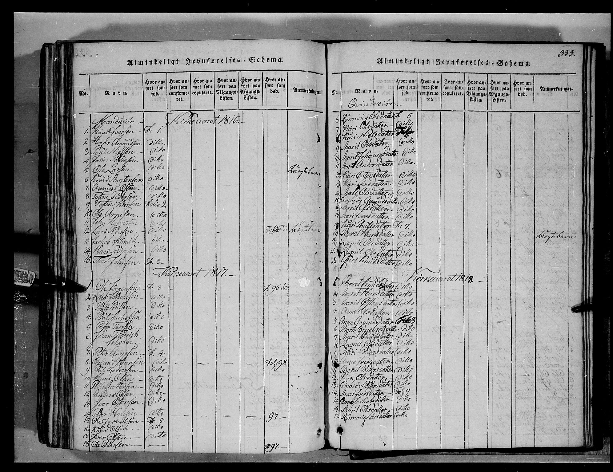 Fron prestekontor, SAH/PREST-078/H/Ha/Hab/L0004: Parish register (copy) no. 4, 1816-1850, p. 333